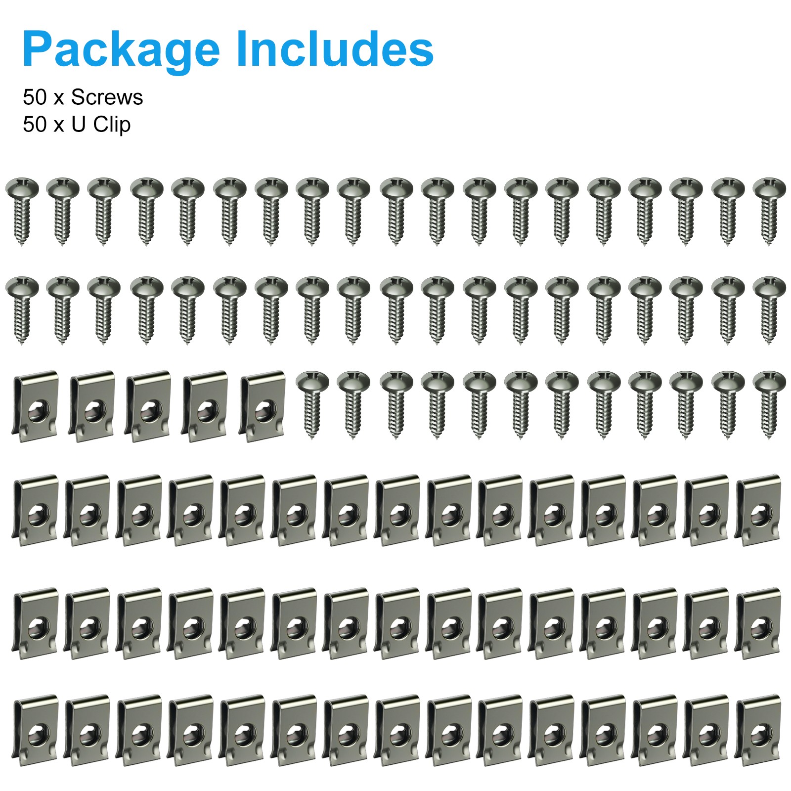 100pcs Clips Kit U Brackets Screws & Body Bolts Universal Car Panel Fastener Kit