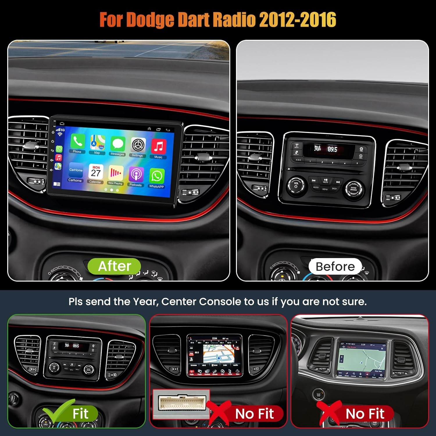10.1″ FOR Dodge Dart 2012-2016 Car Radio GPS 4+64G CarPlay Android 15 MP5 PLAYER