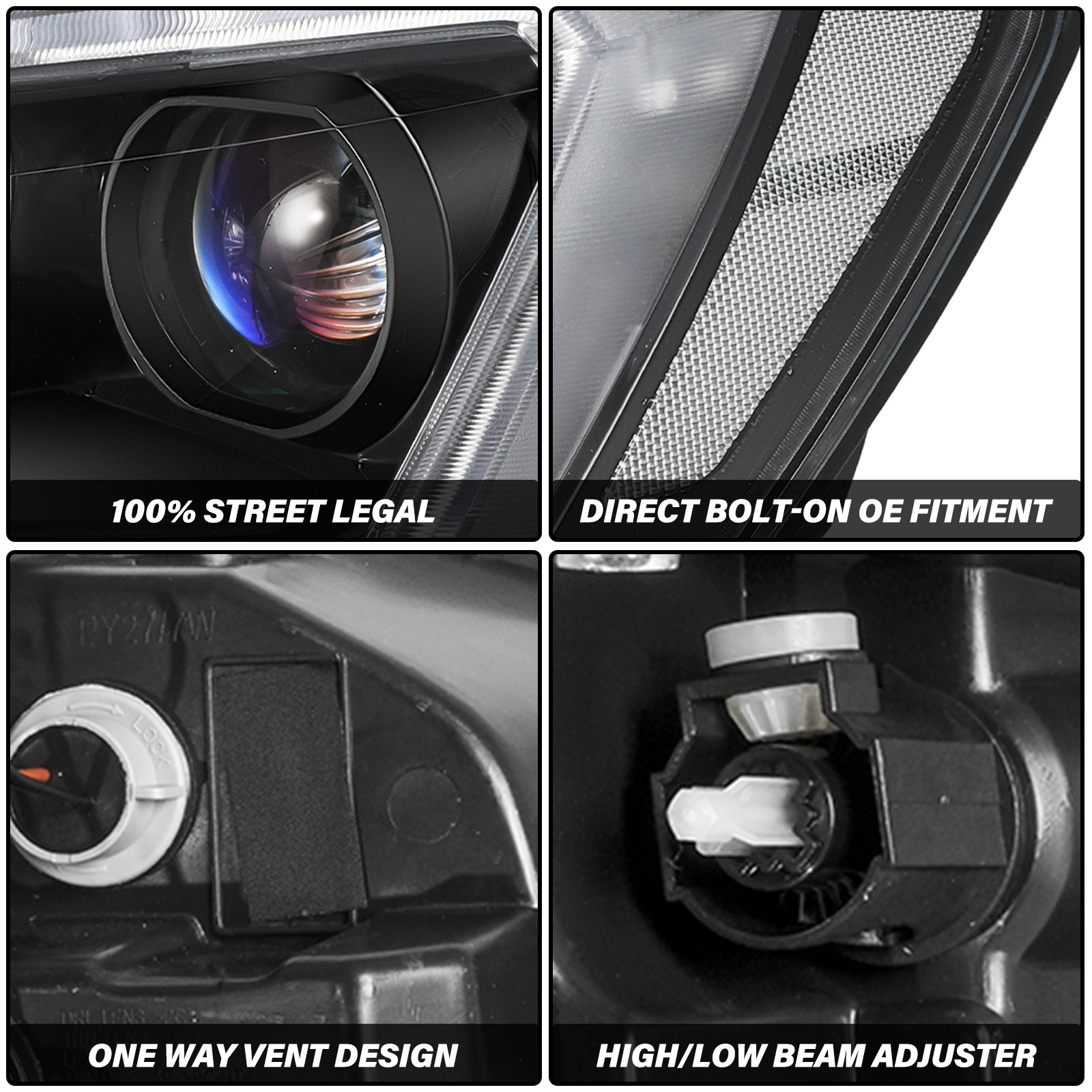 For 2013-2016 GMC Acadia Halogen Projector Black W/Bulbs Headlights Assembly SET