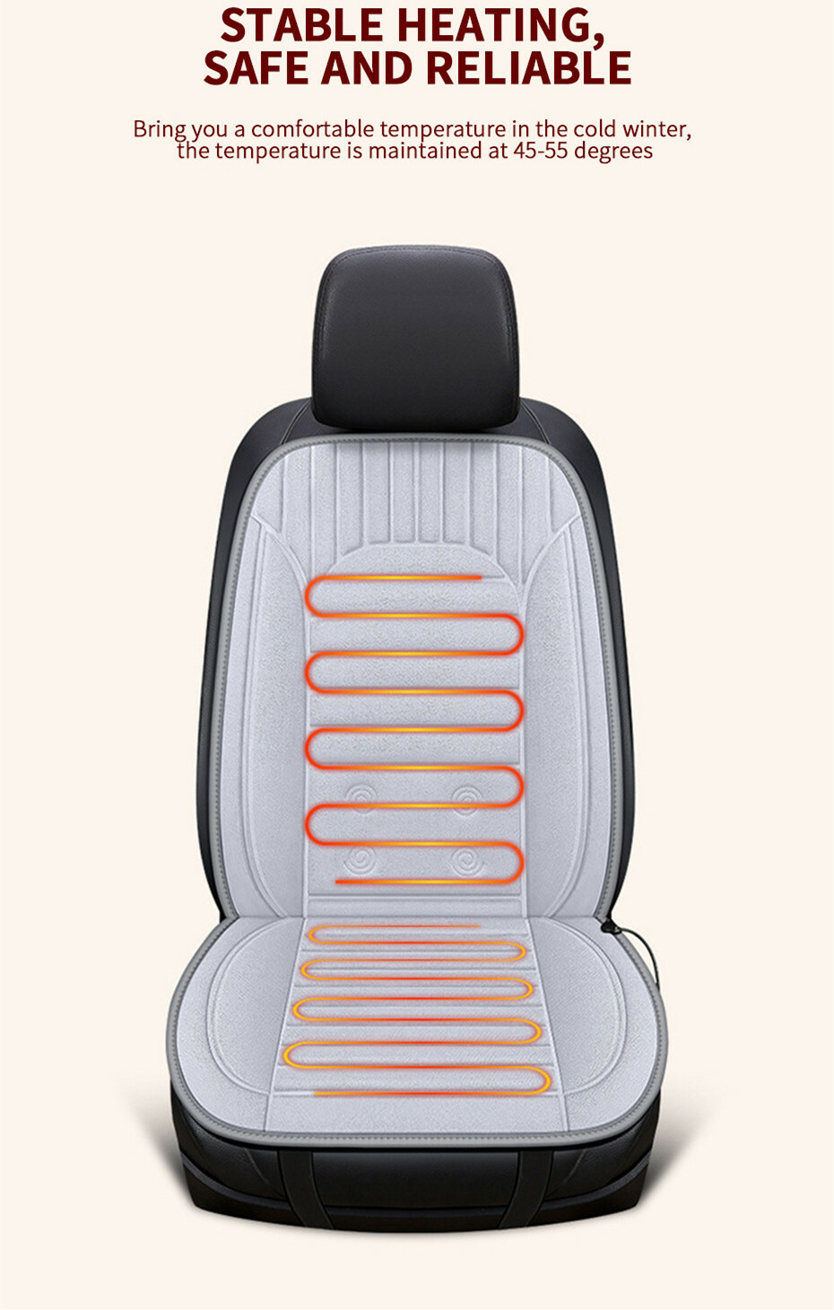 Short Plush Heated Car Seat Cover 12V Heating Warmer Pad Chair Hot Cushion Trim