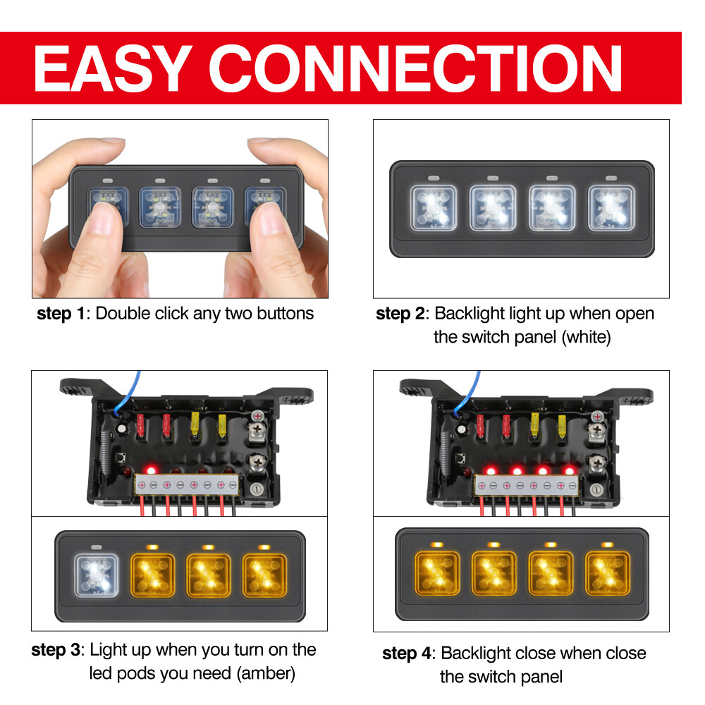 4Gang Wireless Switch Panel Circuit Control Box For LED Light Bar 12V 24V Marine