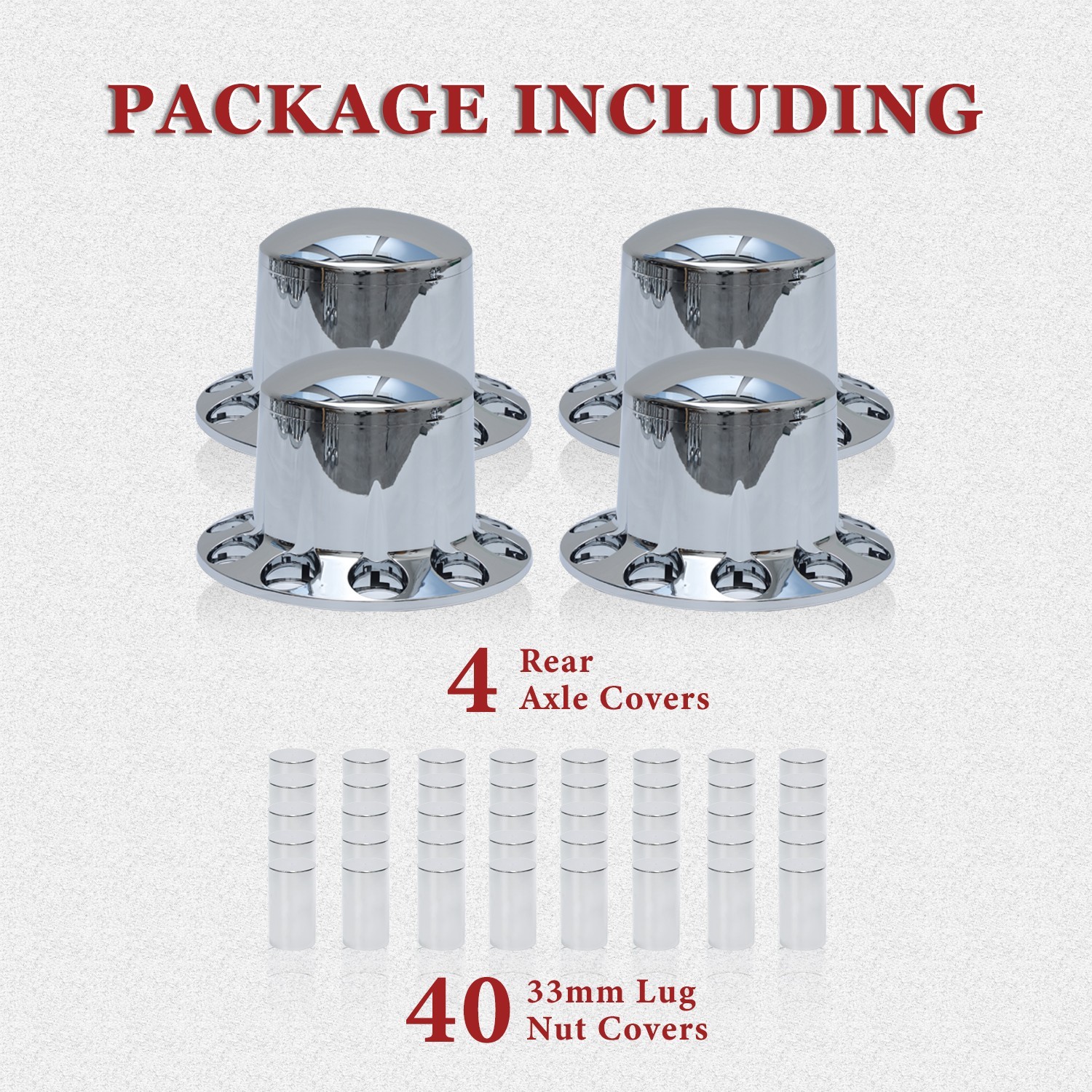 4 Rear Dome Axle Covers 33mm Thread On Chrome Flat Lug Nut Caps for Semi Truck