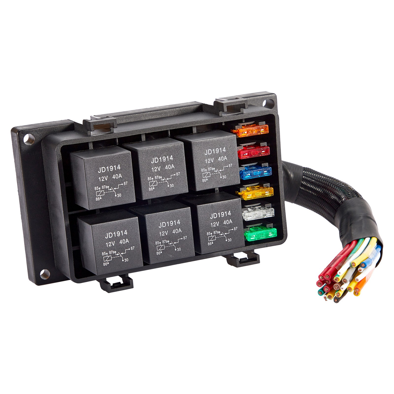 12V Universal Waterproof Automotive 6 ATO Fuse Relay Box Block w/ Harness Marine