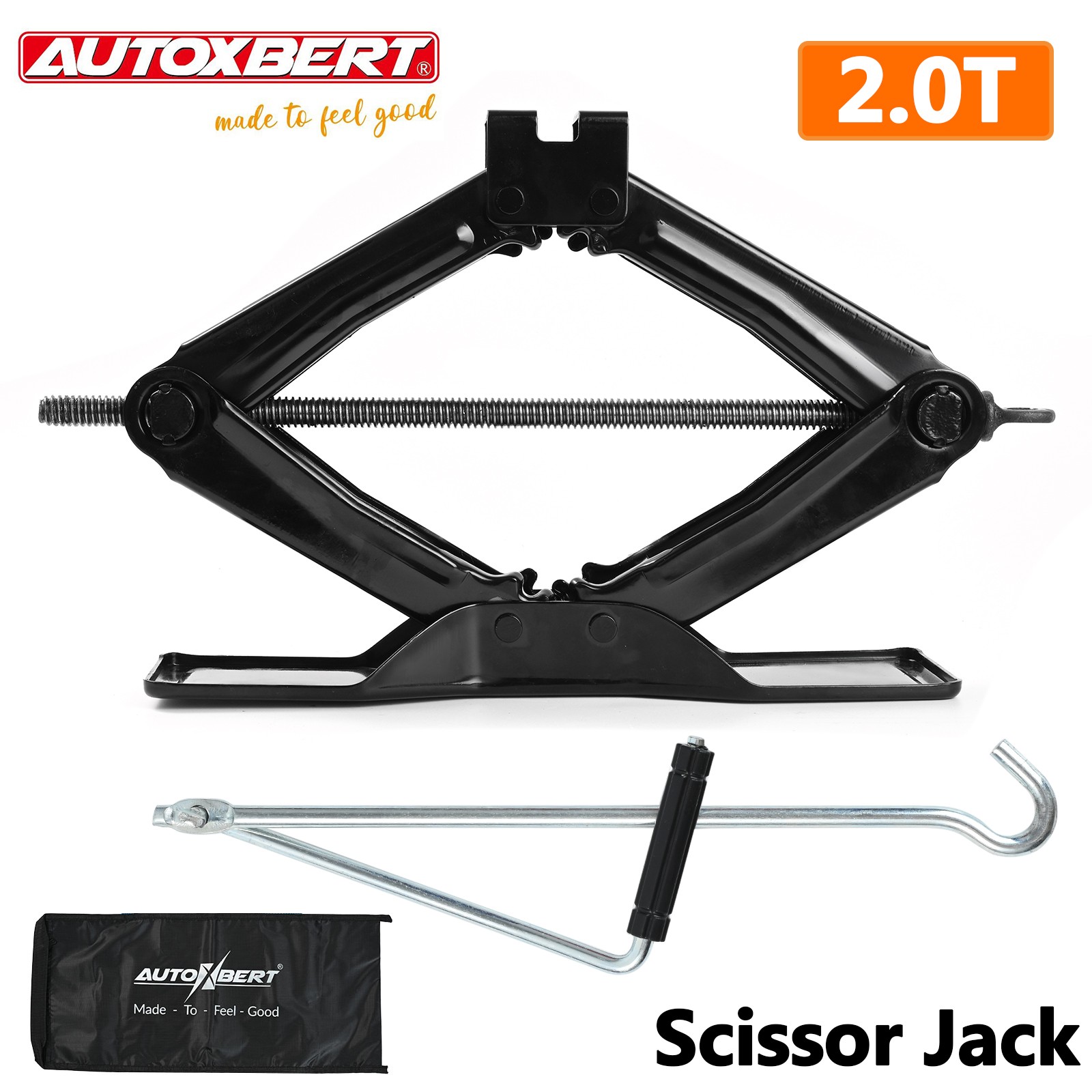 2 Ton 4,400 lb Heavy Duty Steel Scissor Car Jack w/ Crank Wrench & Storage Bag