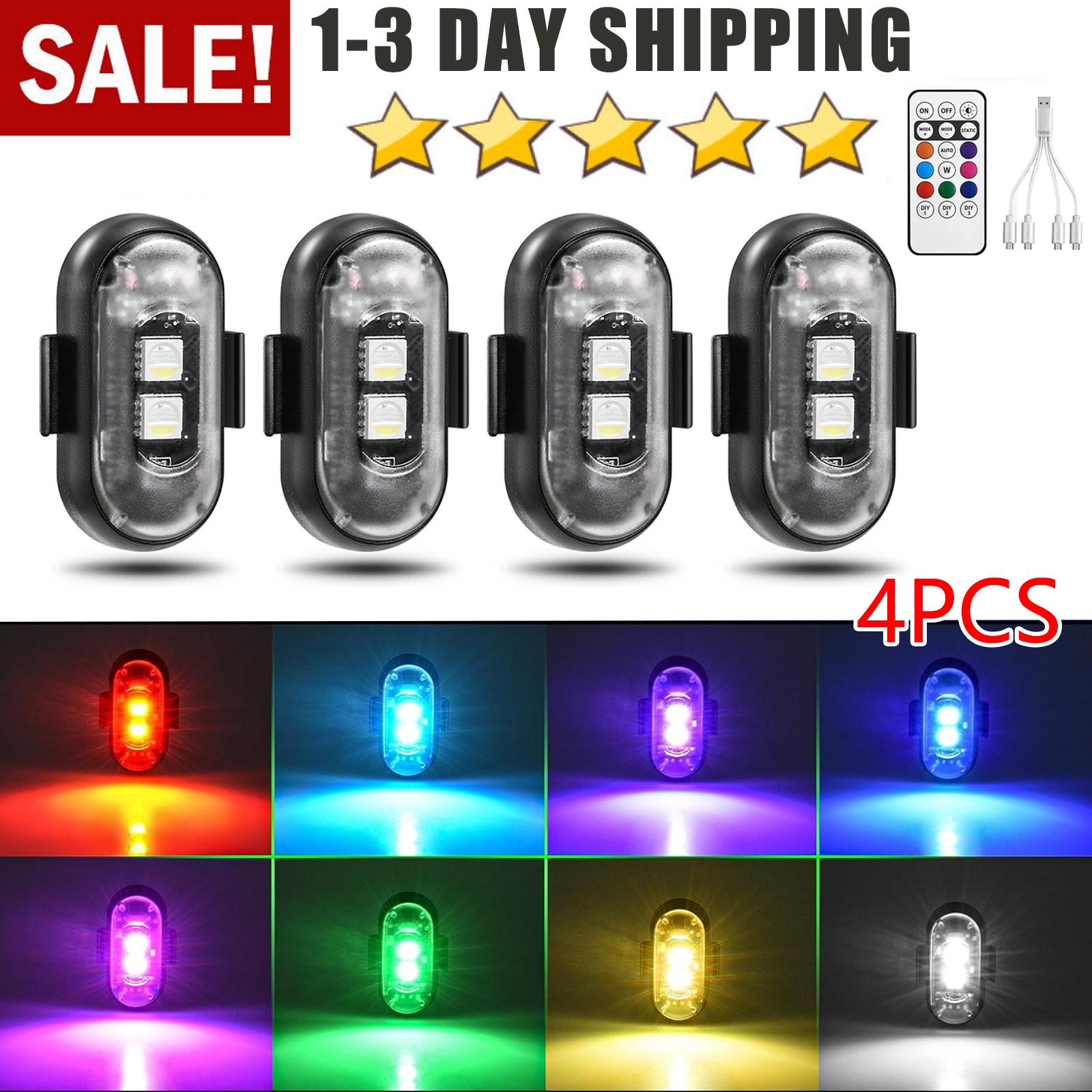 RGB Led Car Ambient Lights Rechargeable Wireless Car Light With Remote Control