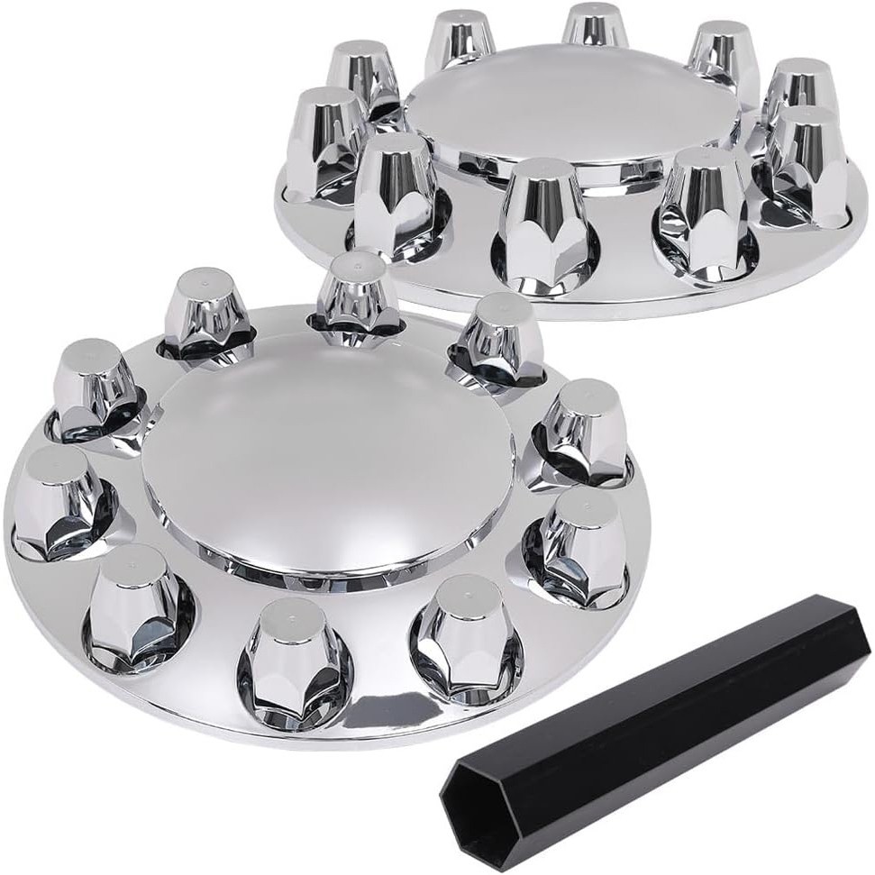 Chrome Front Axle Covers Dome Thread-on 33mm Wheel Lug Nut Caps for Semi Trucks