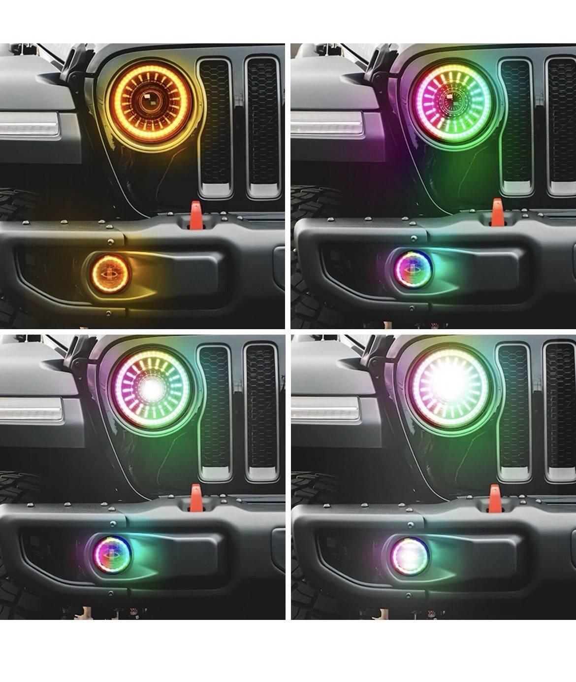 MICTUNING J1 RGB+IC 7-inch LED Headlights w/Fog Light Assembly for Jeep Wrangler