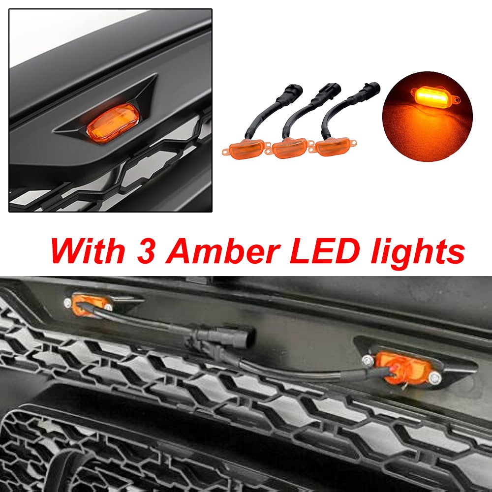 Front Grille For Dodge Ram 2500 2010-2018 Honeycomb W/Letters W/LEDs Matte Black