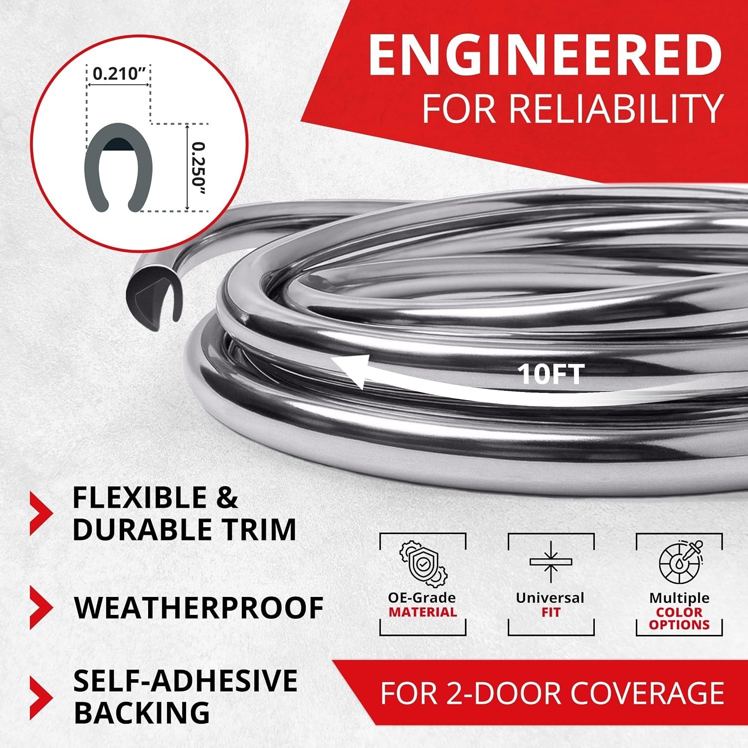Universal DIY Chrome Edge Trim – 10 Ft Adhesive Protector for Dings & Scratches