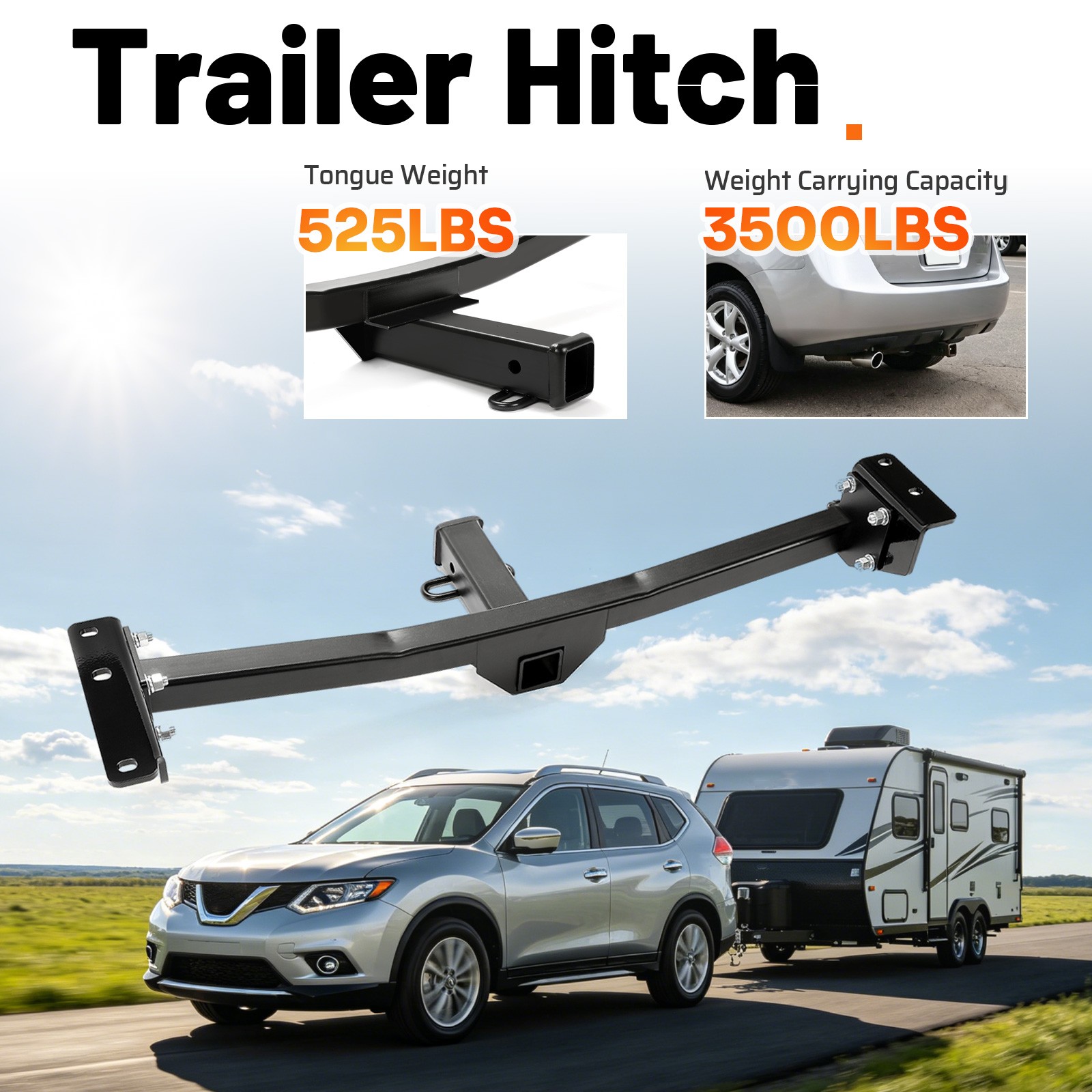For Nissan Rogue 2008-2020 Class 3 Trailer Hitch Tow 2” Receiver Powder Coated