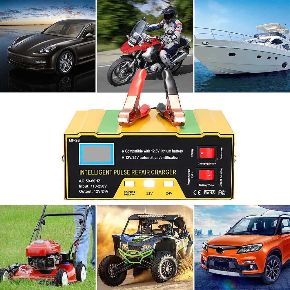 Car Battery Charger Heavy Duty 12V/ 24V Automatic Intelligent Pulse Repair