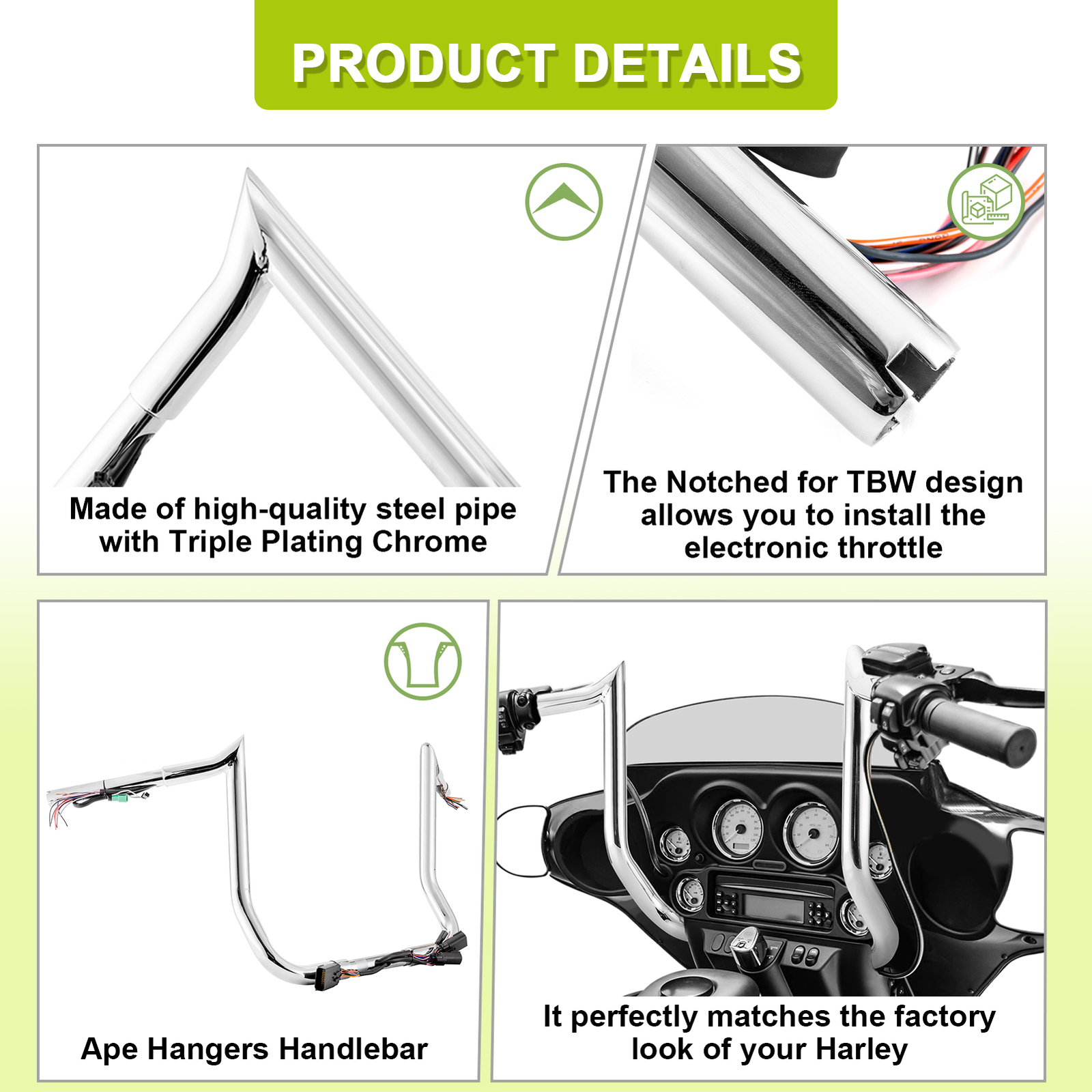 14″ Pre-wired Meathook Bagger Handlebar For Harley Electra Street Ultra Limited