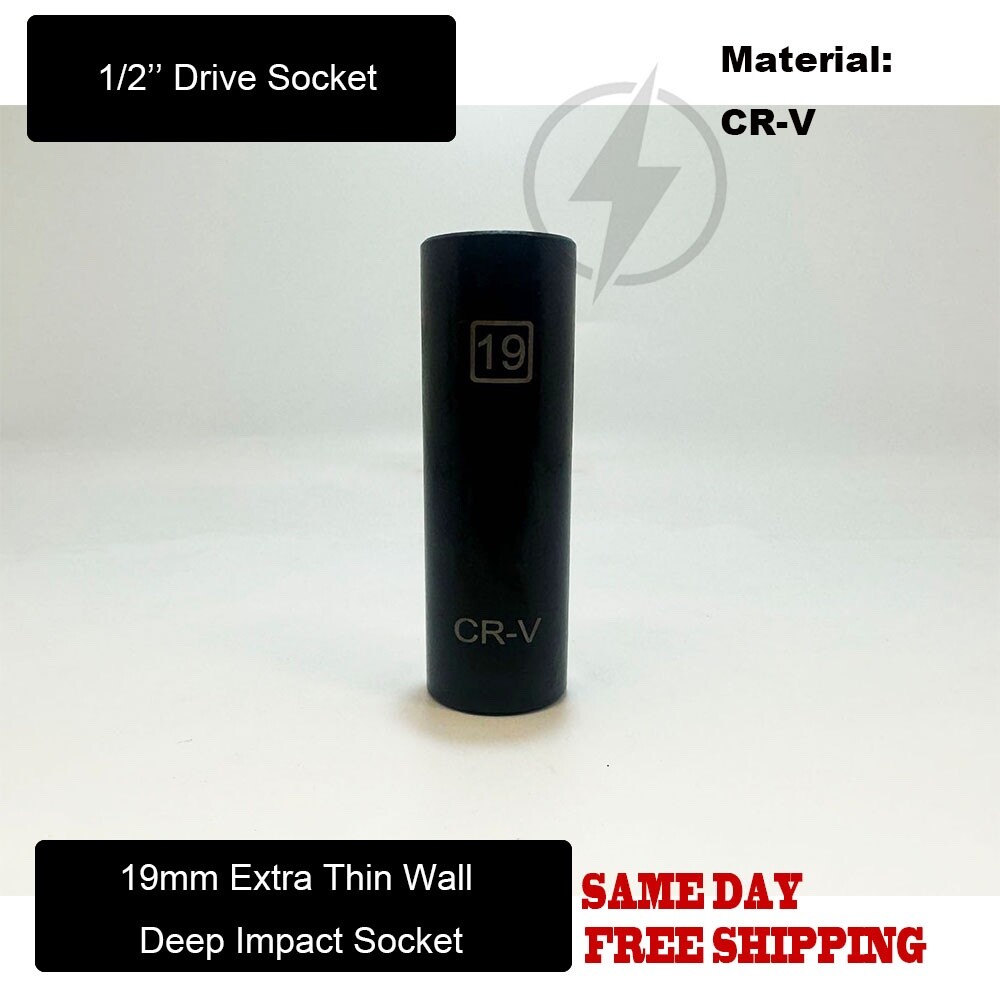 1Pc 1/2″ Drive 19mm Extra Thin Wall Deep Impact Socket CR-V
