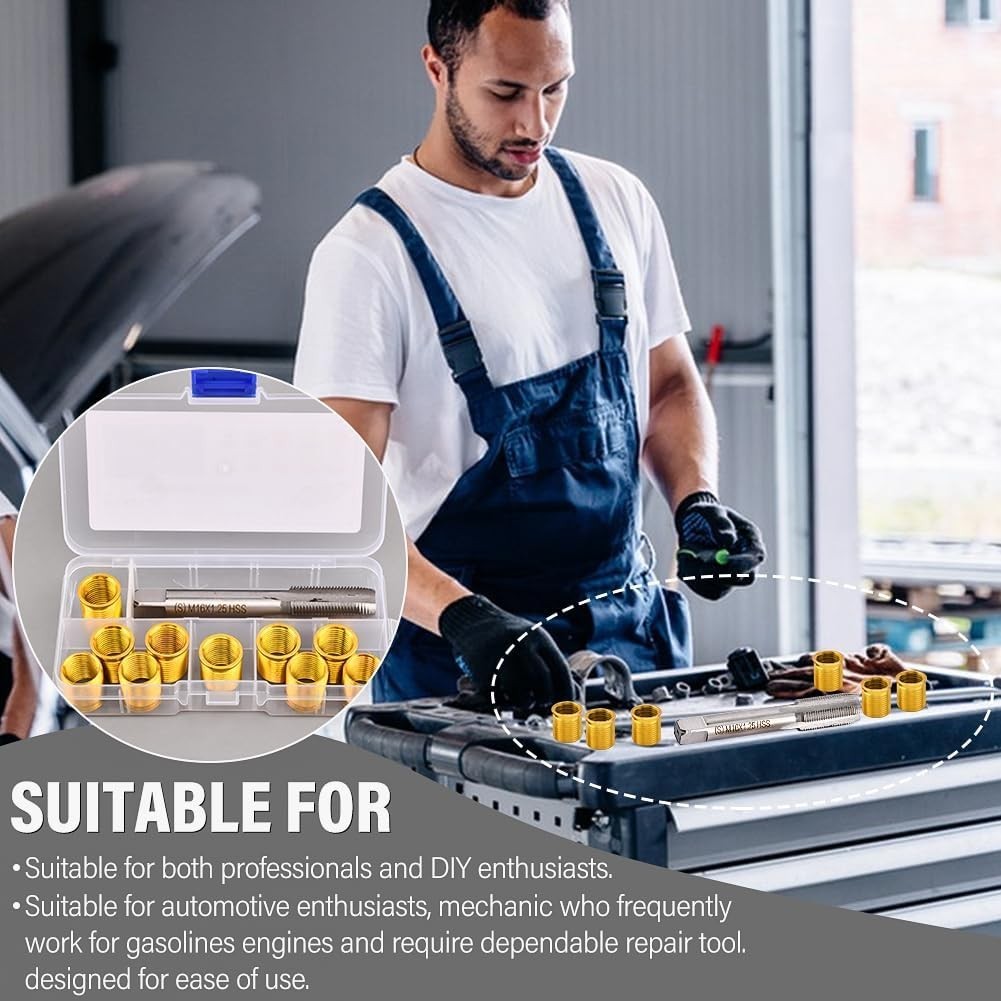 M14x1.25 Spark Plug Thread Repair Kit Cylinder Head Rethread Tap 10 Inserts