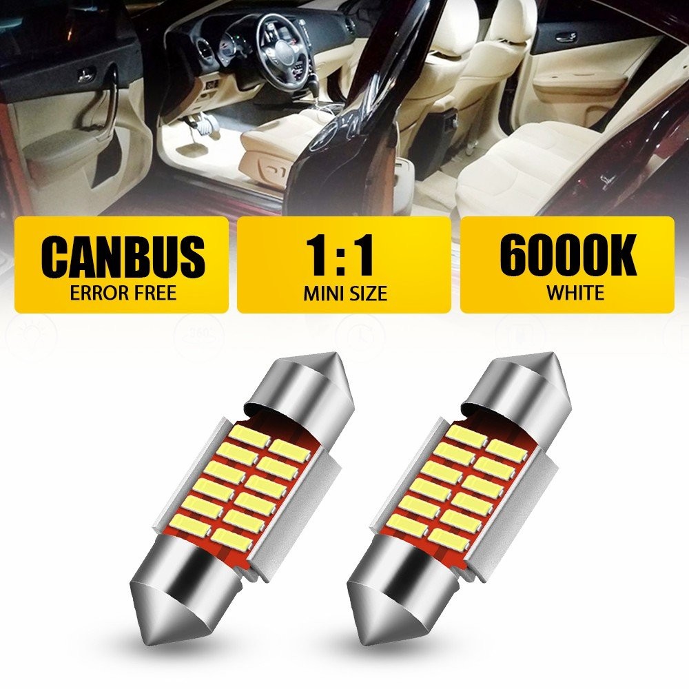 LED Side Marker Dome Map Trunk Light Bulb White 4014SMD 12-Chips 31MM 6000K 2PCS