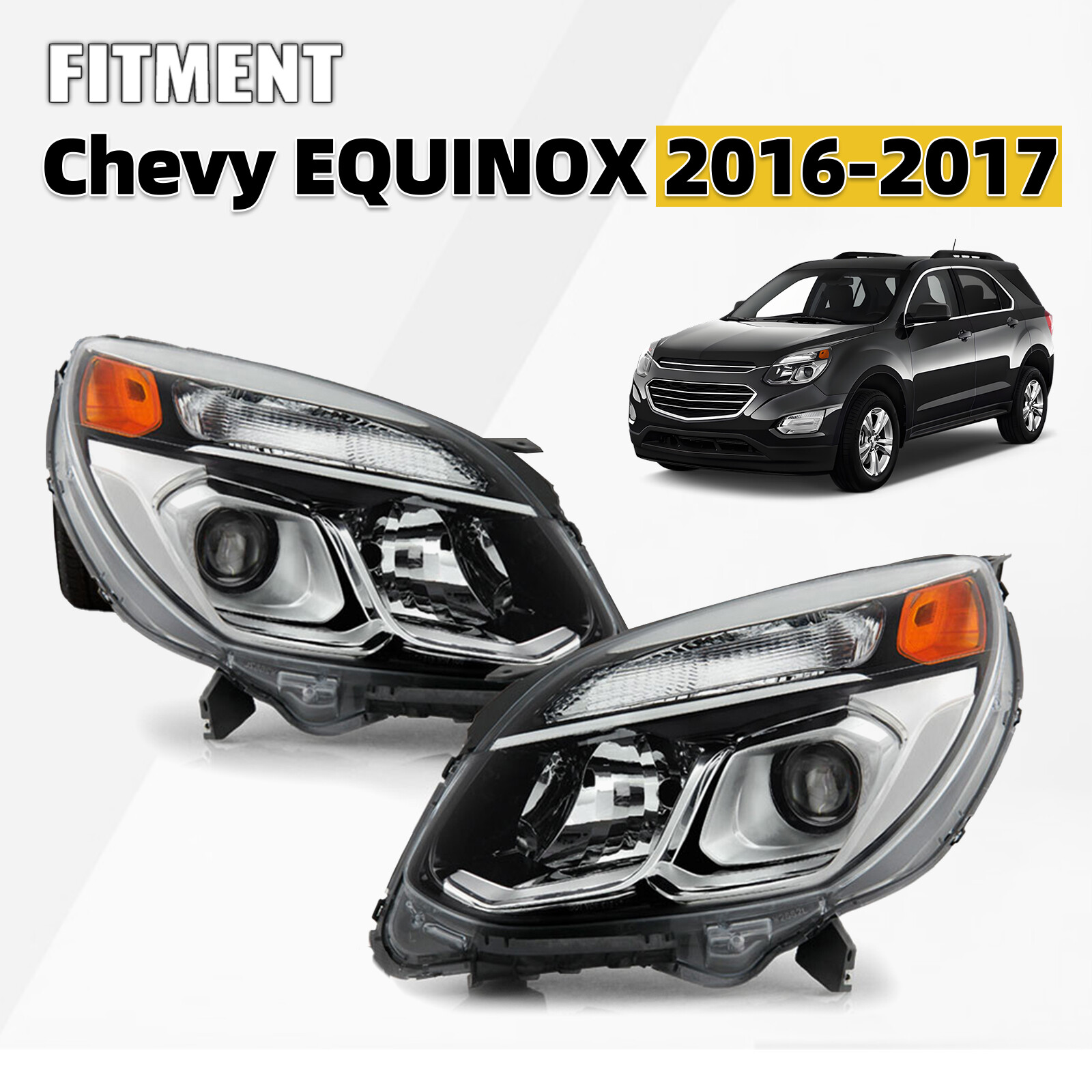For 2016 2017 Chevrolet Equinox Halogen Headlights w/Bulbs Left + Right Pair