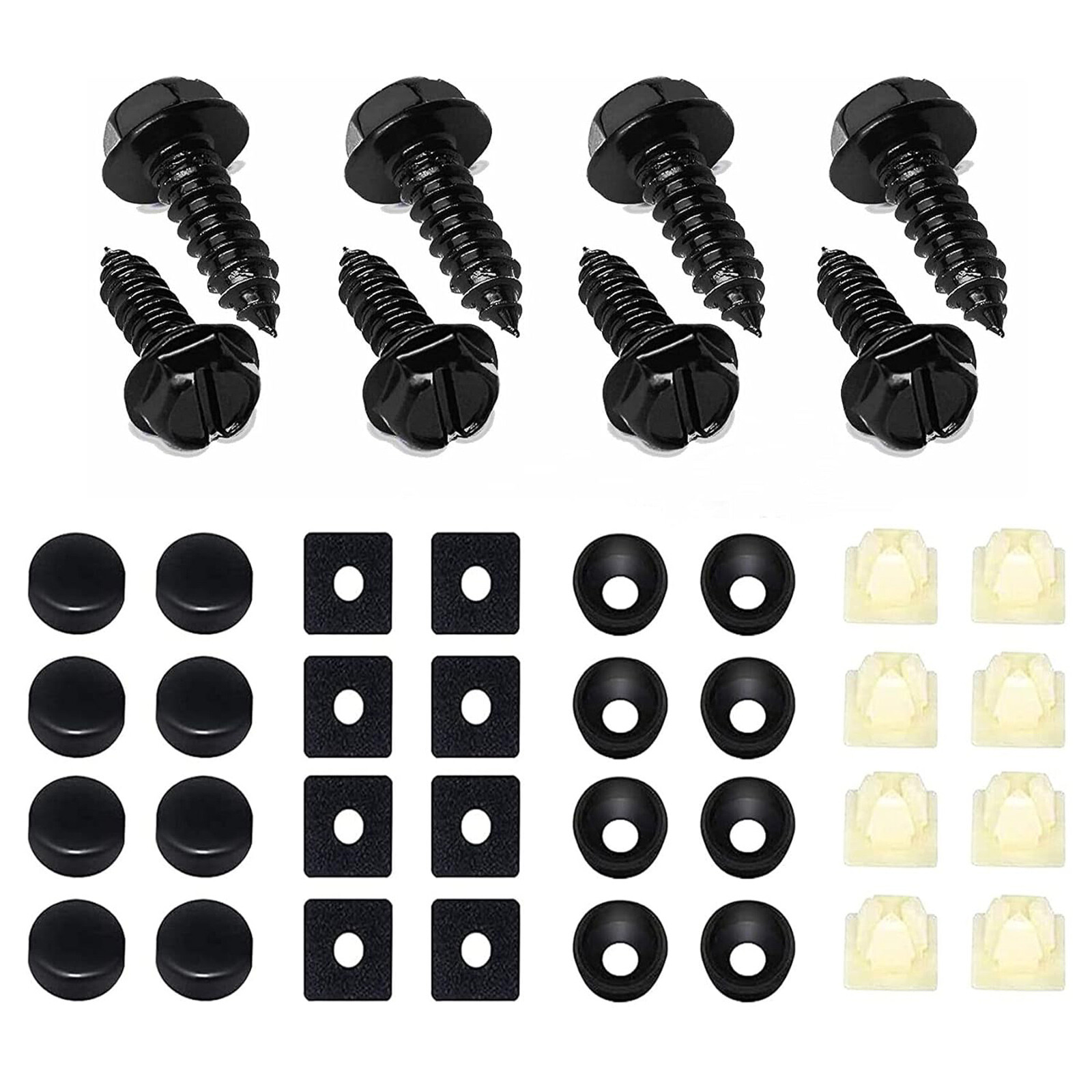 8 PCS Car License Plate Screws Stainless Steel Bolts Caps Fasteners Kit Black