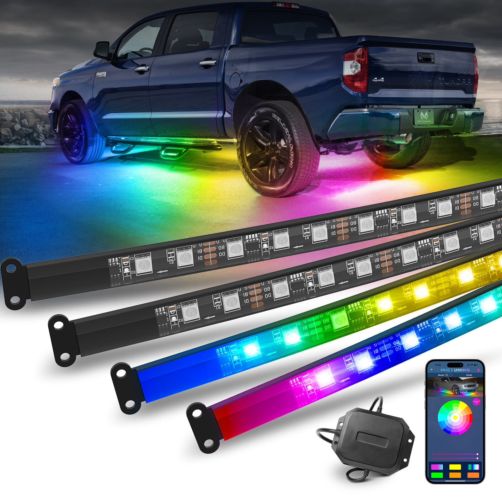 MICTUNING 252 LED RGB+IC LED Underglow Neon Kit Car Light Strip Dream Color Lamp