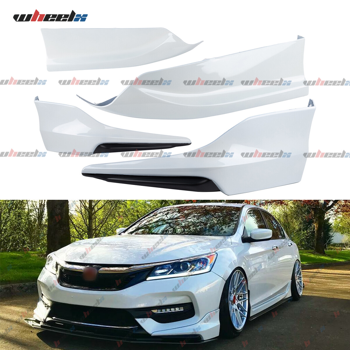White BLK For 16-17 Accord 4DR Hfp Style Front Rear Bumper Lip Splitter Spoiler