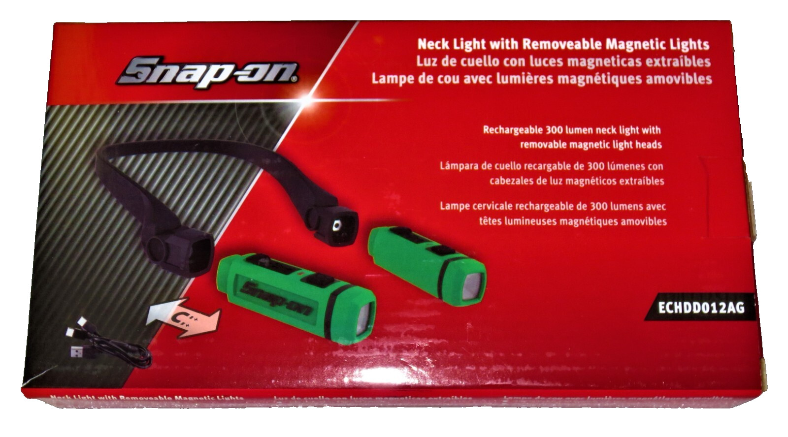NEW* Snap-on NECK LIGHT Hands-Free Rechargeable *GREEN* with REMOVABLE HEADS NEW