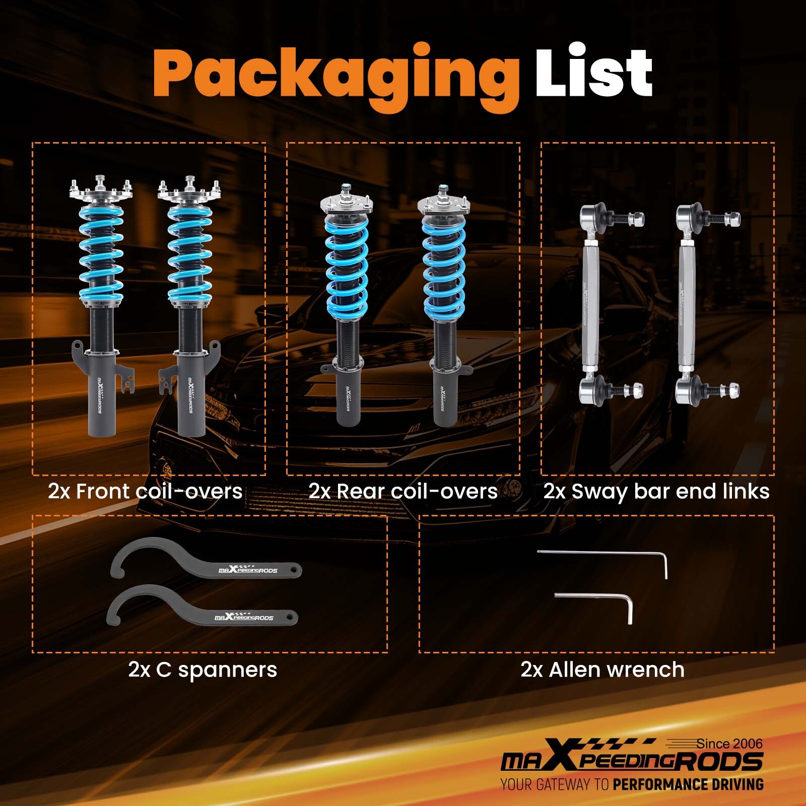 Maxpeedingrods Front & Rear Coilovers Lowering Kit For Toyota Corolla 1988-2002