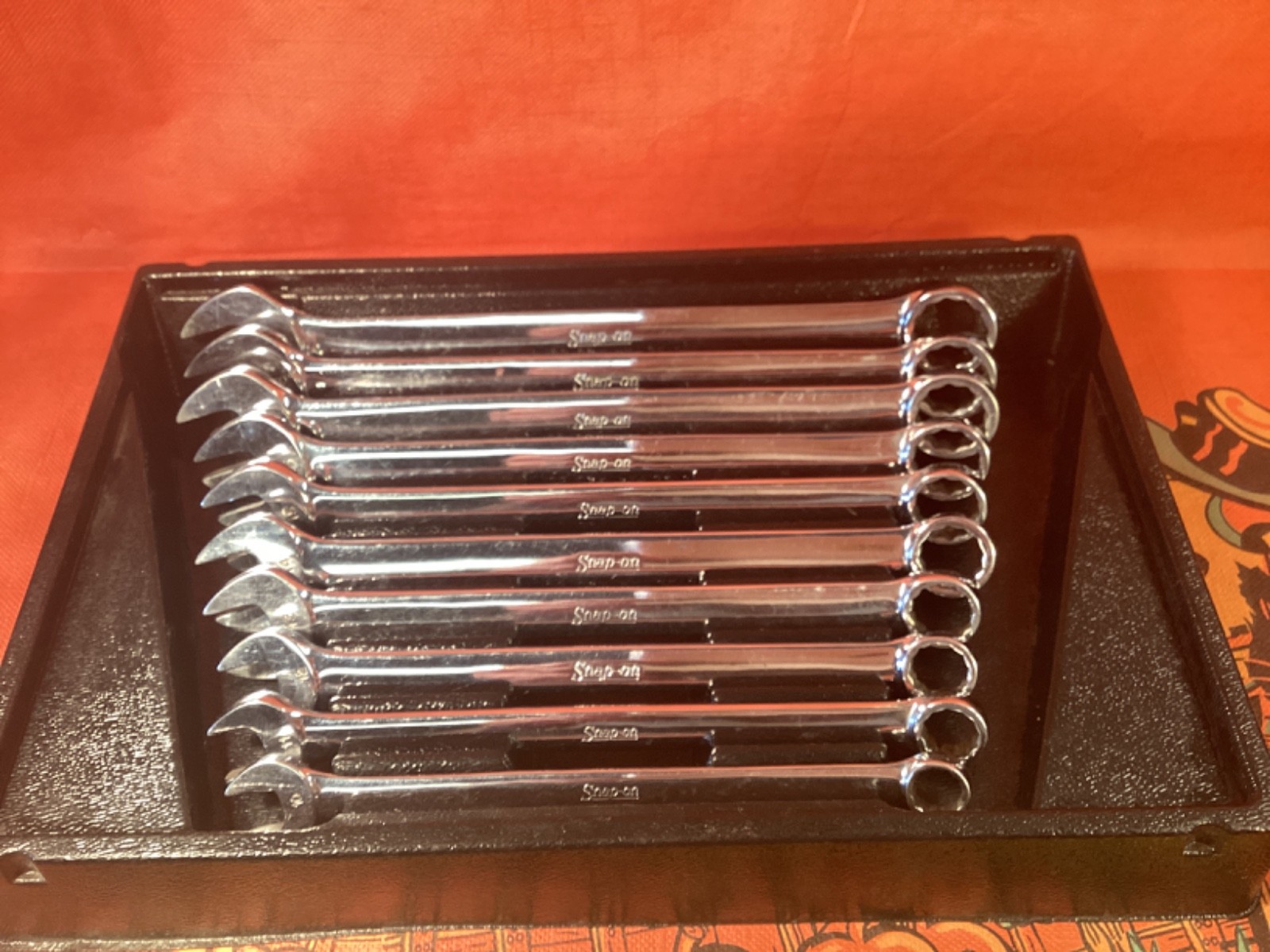 SNAP ON SET OF 10 OEXM METRIC 10-19mm open end wrench 12 pt closed end set tray