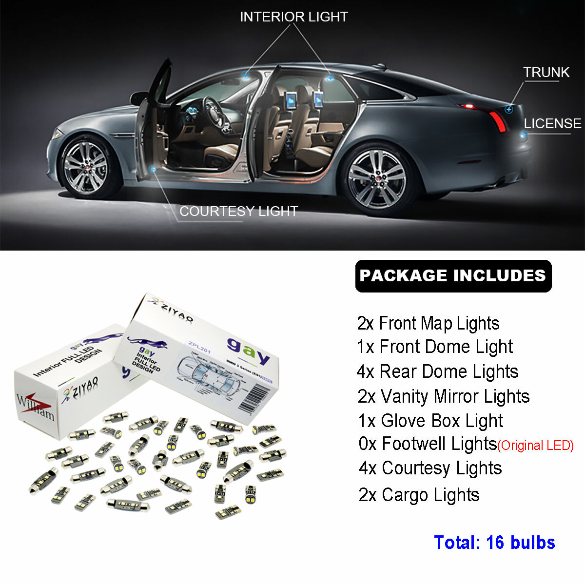 16pcs Deluxe Bright White Interior LED Dome Light Kit For BMW X3 F25 2011-2017