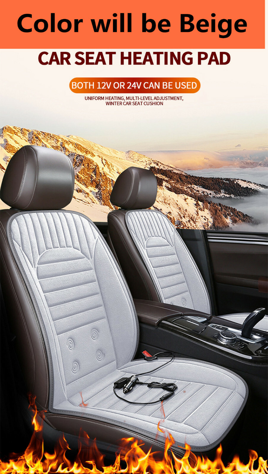 Short Plush Heated Car Seat Cover 12V Heating Warmer Pad Chair Hot Cushion Trim