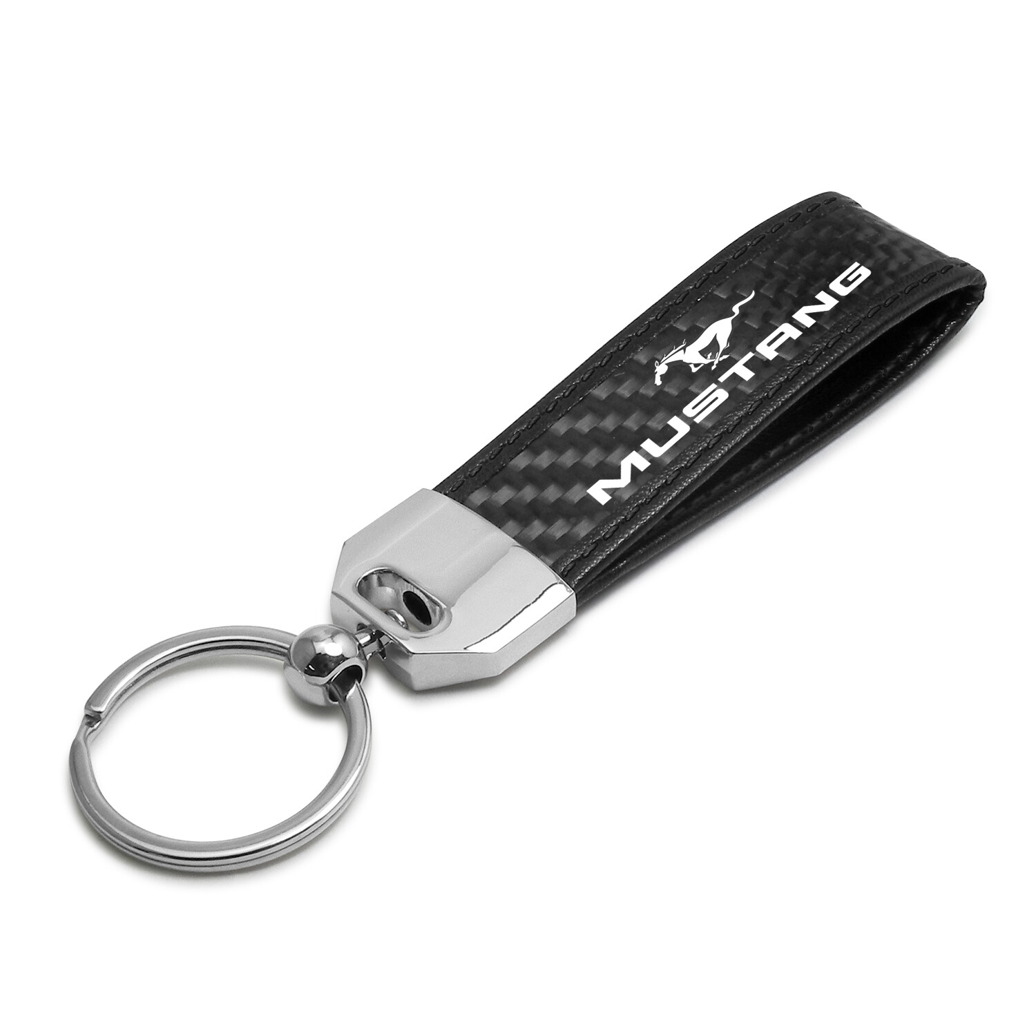 Black Leather & Carbon Fiber Key Chain Black Stitching – Ford Mustang