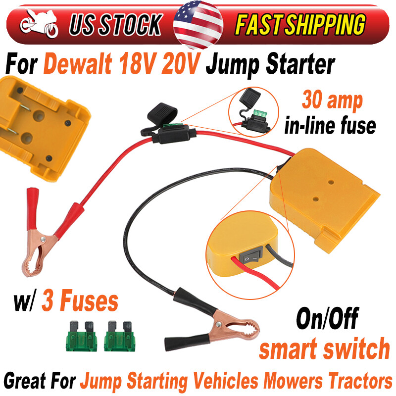 New Jump Starter 12AWG Jumper Cables Charger Adapter For Dewalt 18V 20V Battery