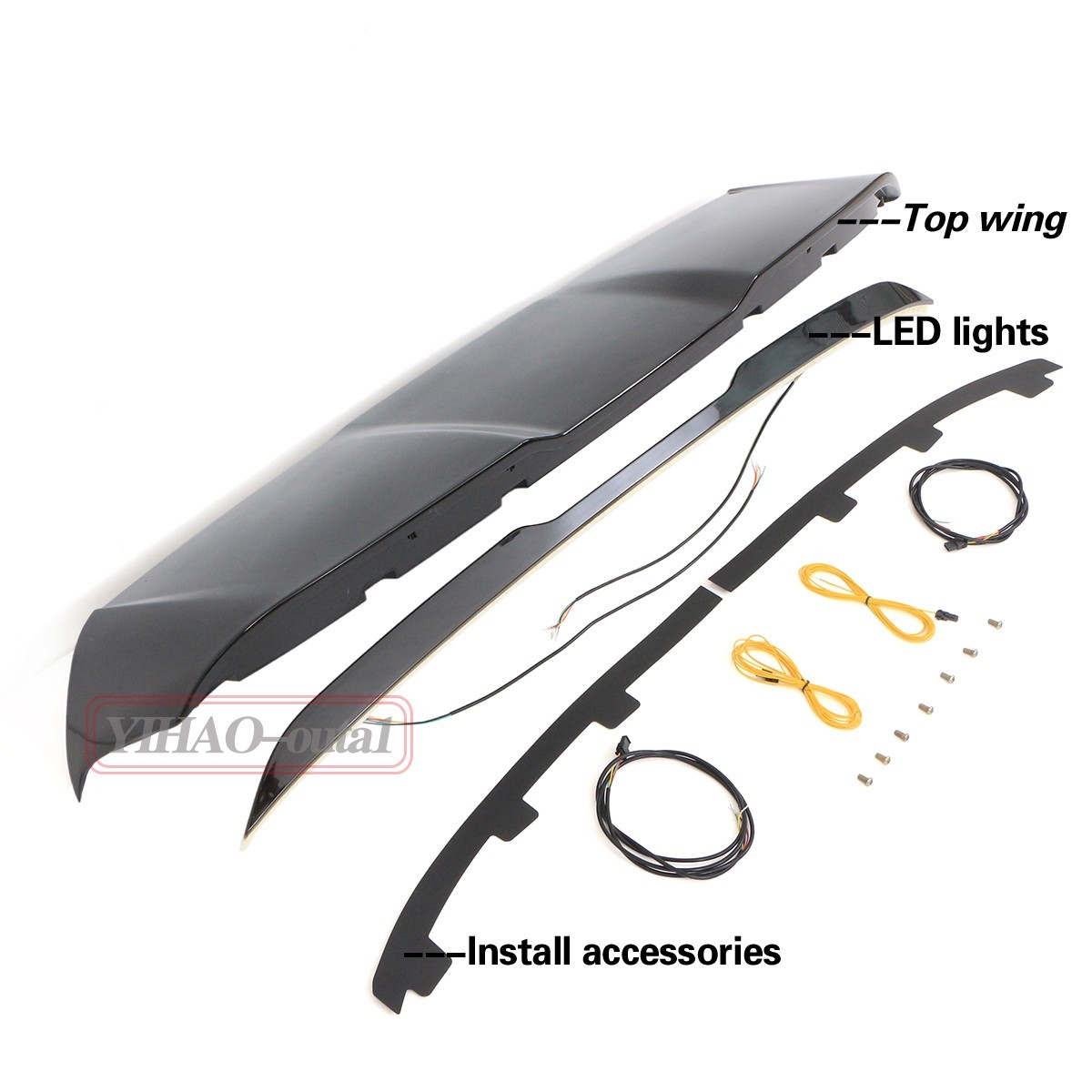 Fit For Highlander 2015-2017 Black Roof Wing Trunk Top Spoiler W/led Light