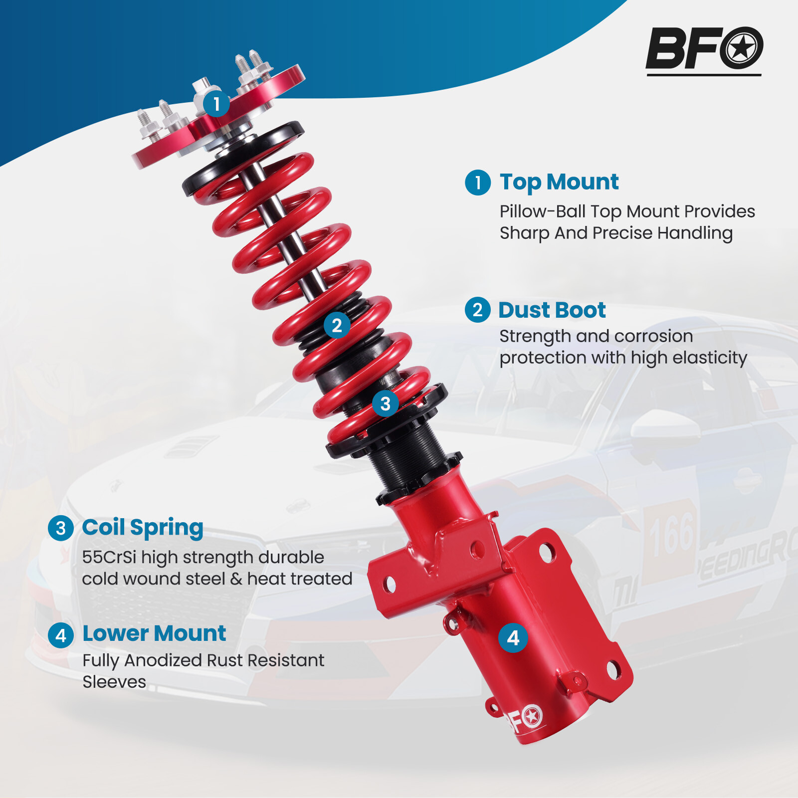 BFO Coilovers Strut Suspension Spring Kit For Ford Mustang 2005-2014 Adj. Height