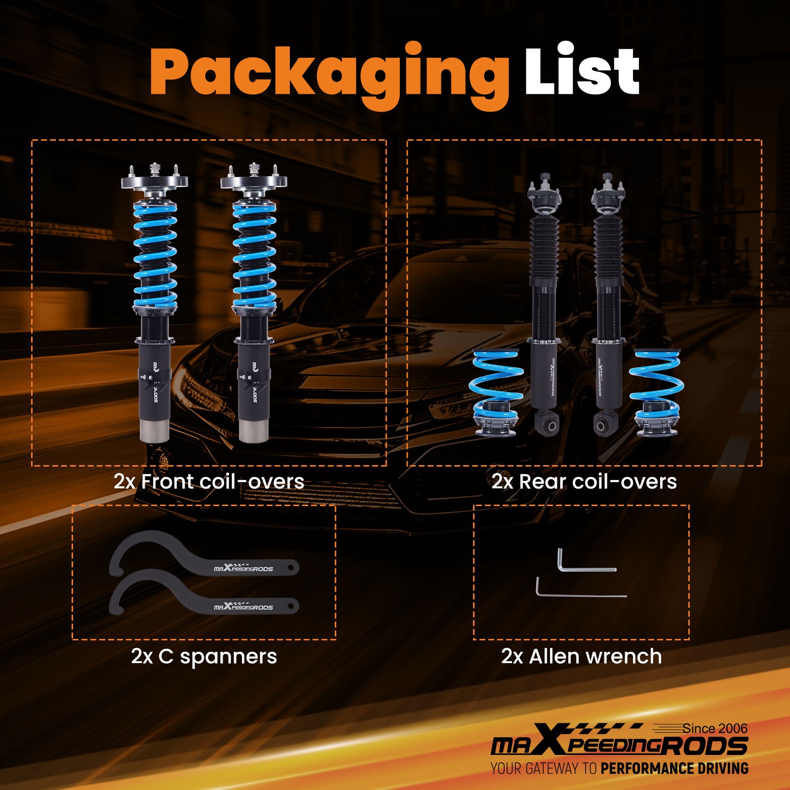 MaXpeedingrods T6 Coilover Suspension Lowering Kit for BMW E30 318 325 RWD 82-91