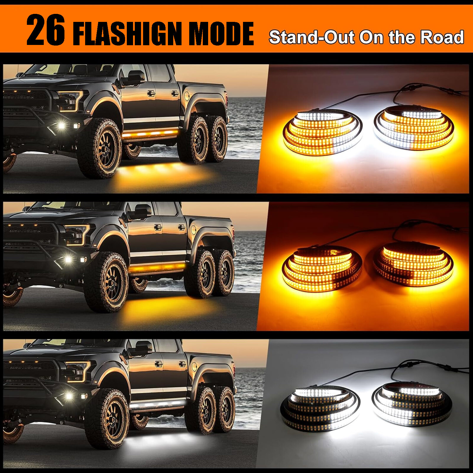 2-in-1 70 inch Emergency Truck Strobe Lights Strip Running Board LED Lights Bar