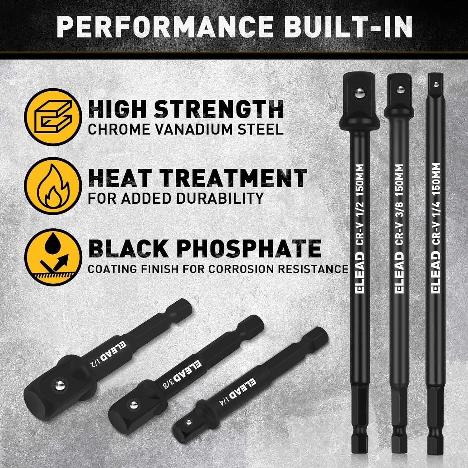 11-Piece Impact Socket Adapter Set 1/4, 3/8, 1/2 Inch Hex Drill Extension USA ..