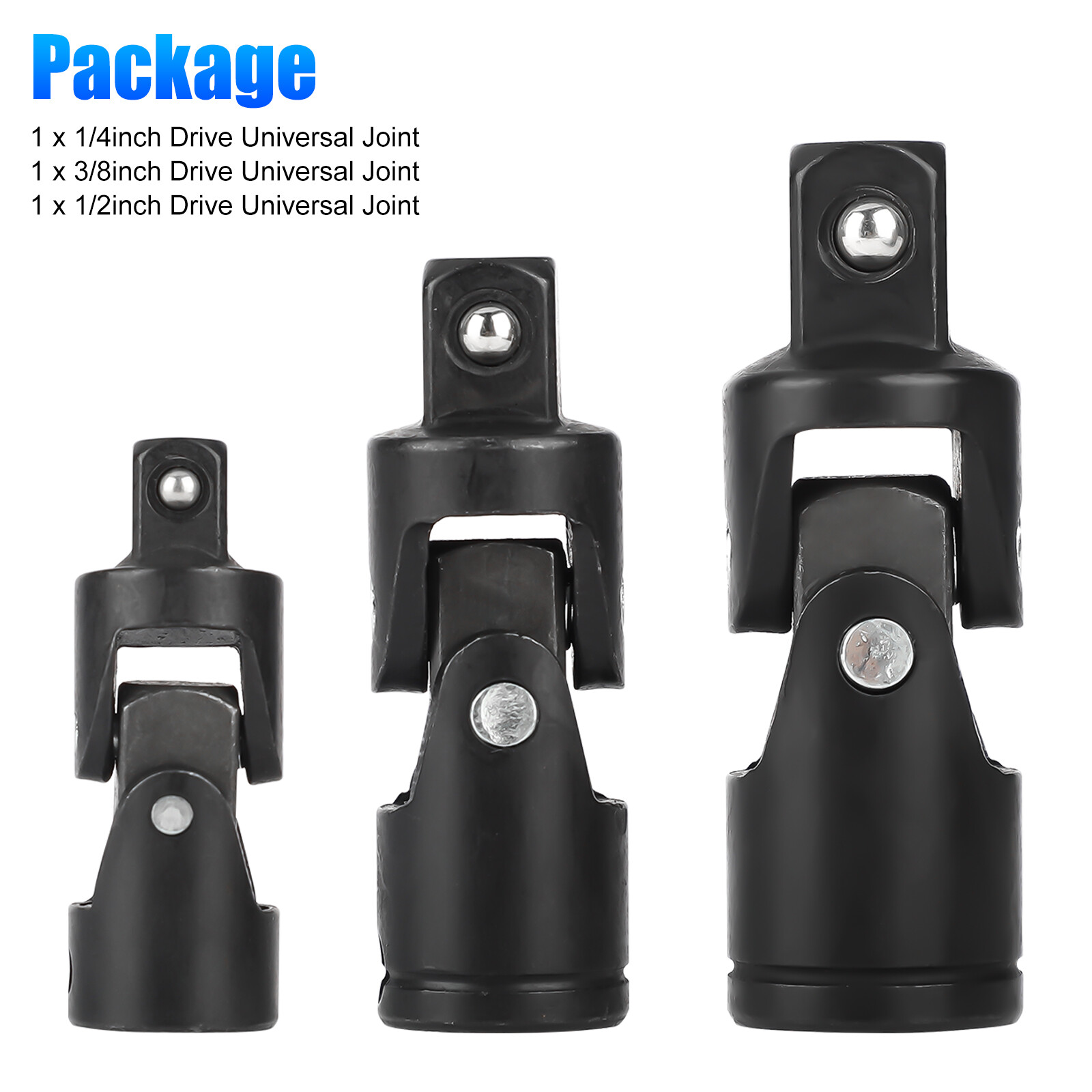 3Pcs Impact Universal Joint Socket Swivel Set 1/4″ 3/8″ 1/2″ Drive Sockets Tool