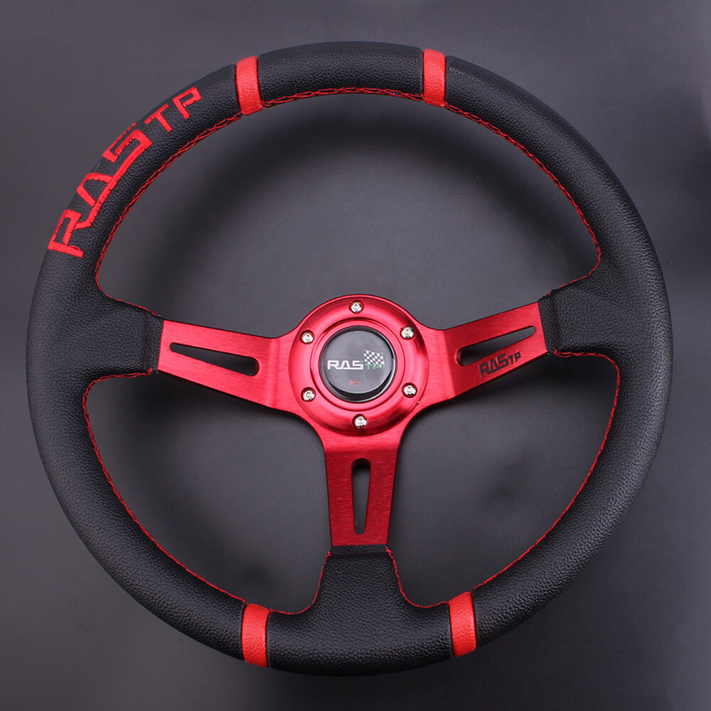 Red 14IN 350mm Deep Dish Sport Racing Drifting Steering Wheel Aluminum Universal