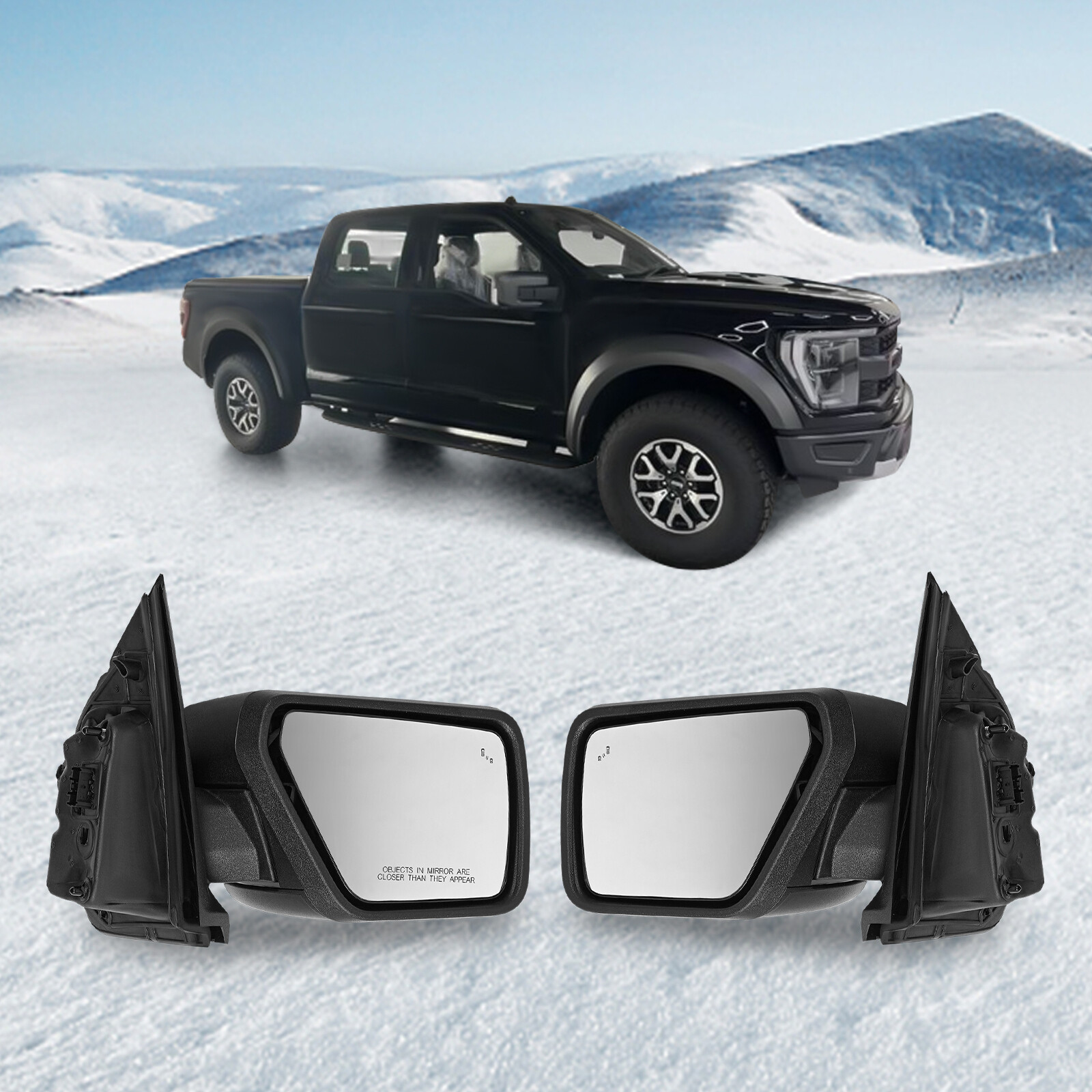 Power Heated Mirrors For 2021-2023 Ford F150 w/BSM Blind Spot Manual Fold LH&RH