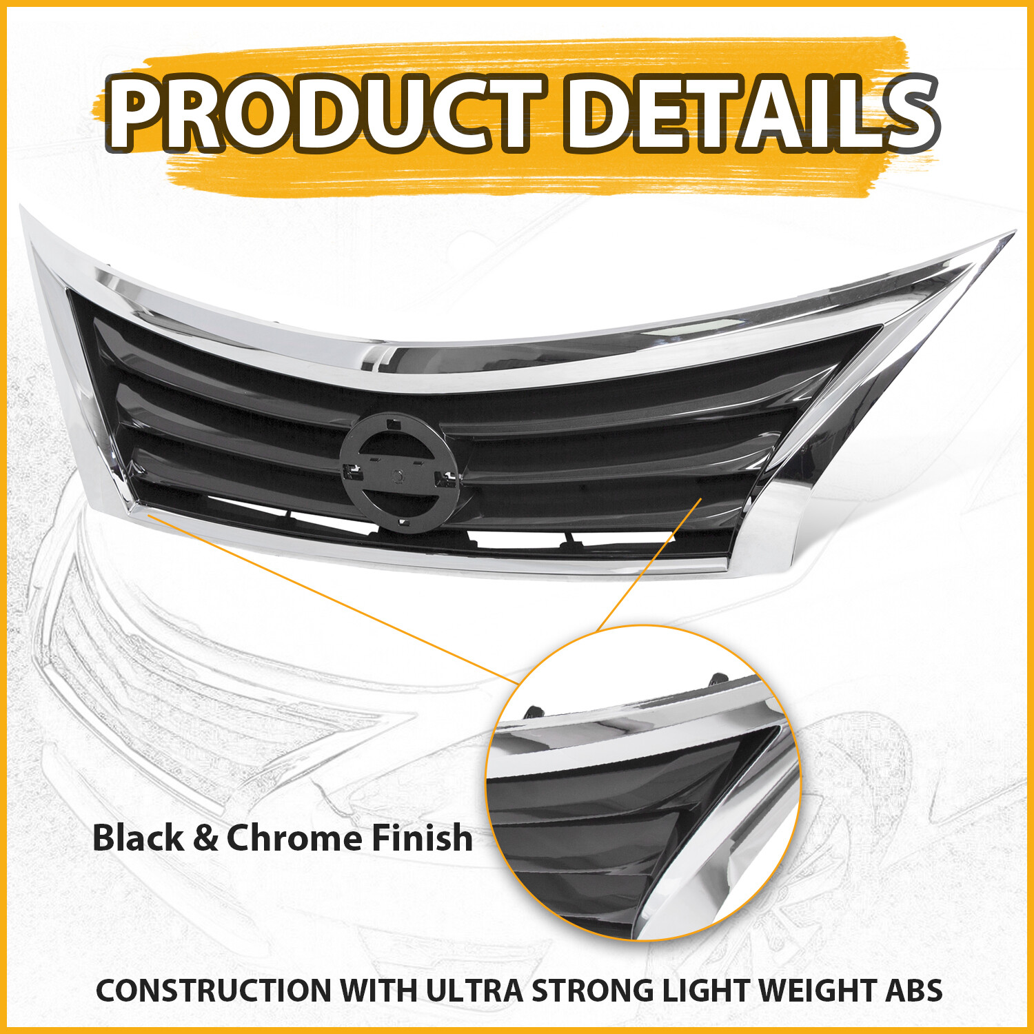 Front Bumper Grille Upper Grill Assembly Chrome For 2013 2014 2015 Nissan Altima