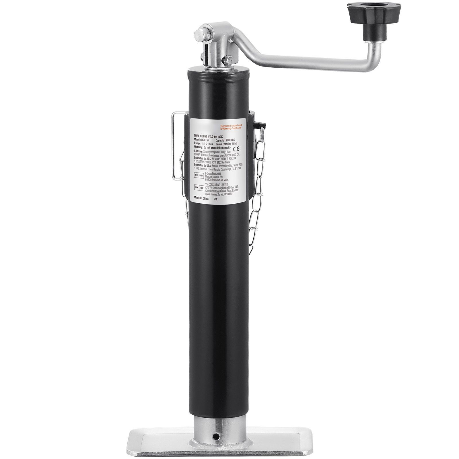 2000Lbs Weld-on Pipe Mount Trailer Jack 10in Stroke Carbon Steel Galvanized
