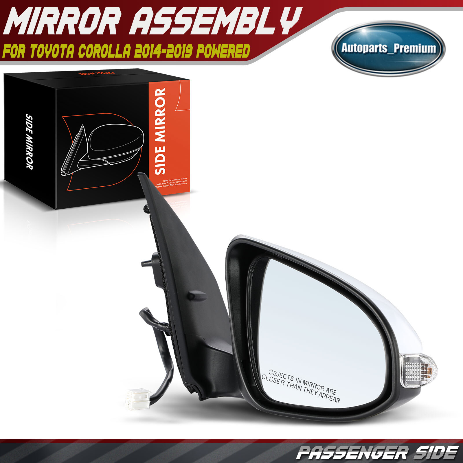 Passenger White Power Heated Mirror with 7 pin for Toyota Corolla 2014-2019