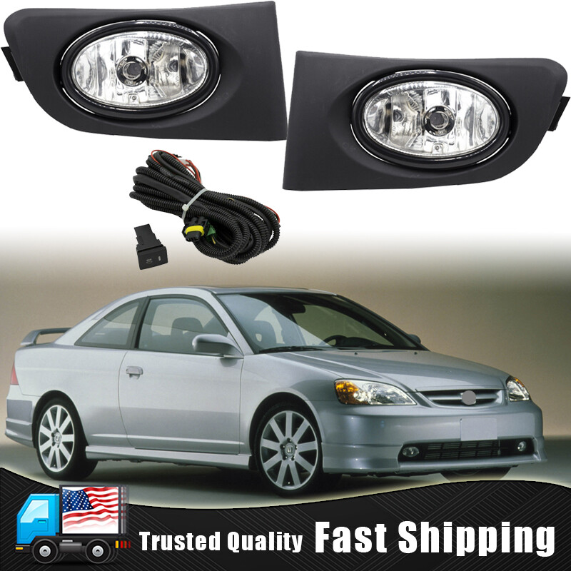 For 2001-2003 Honda Civic White Fog Lights Bumper Driving Lamp w/Switch Harness