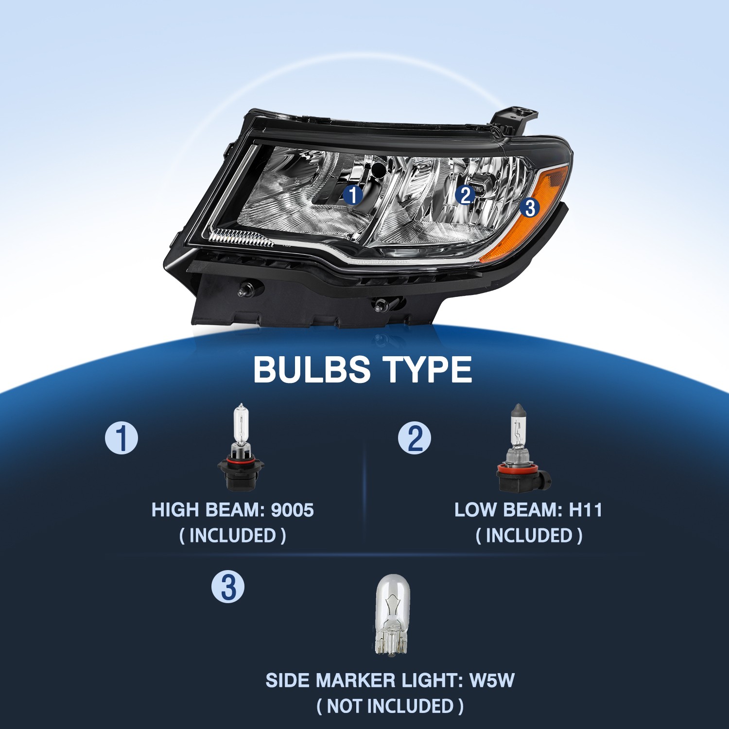 Halogen Headlight for 2017-2021 Jeep Compass OE Style Lamp Left Driver Side LH