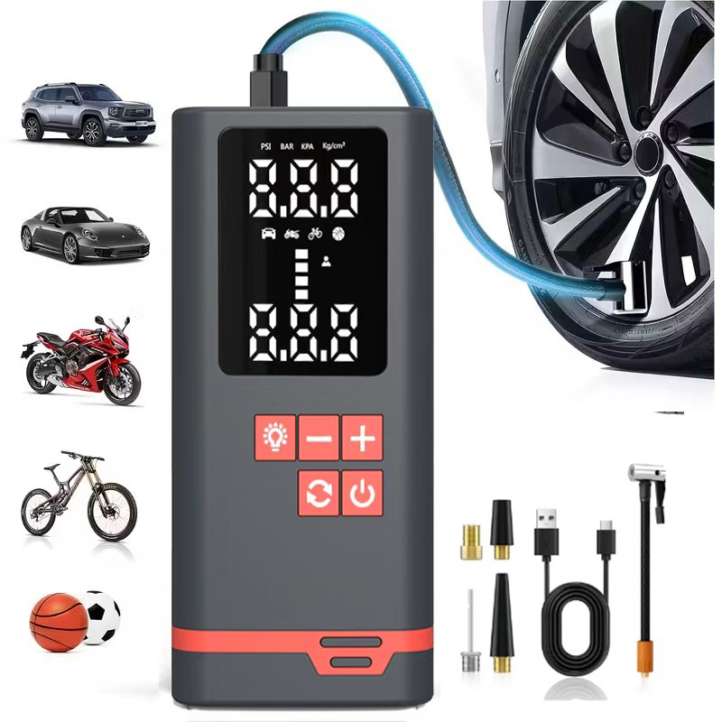 Tire Inflator Pump Portable Air Compressor Wireless Inflator Pump LED USB Red