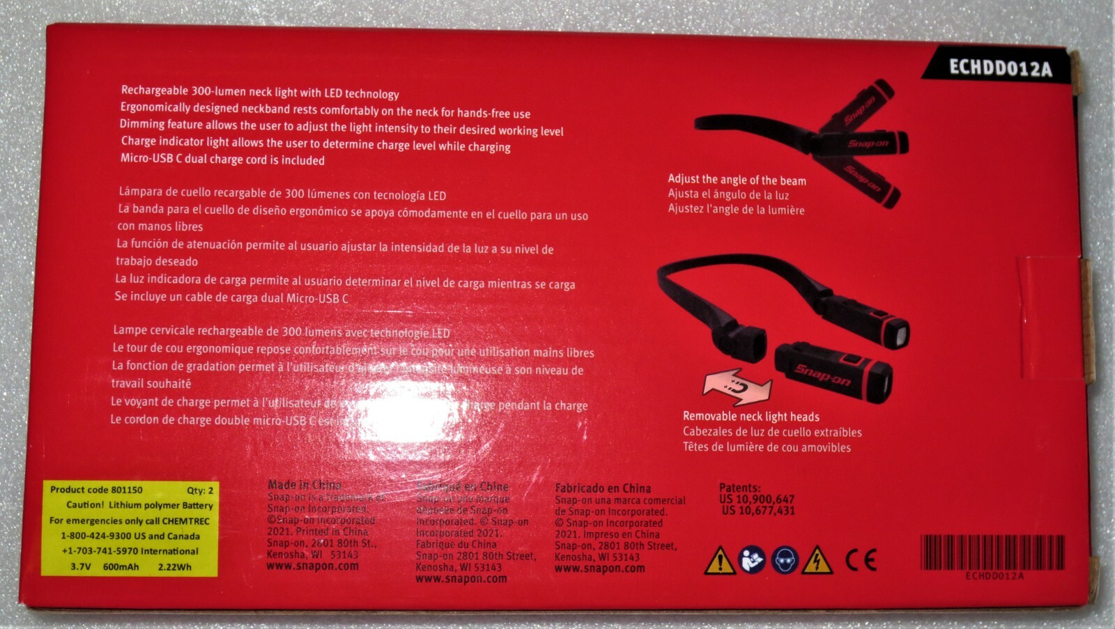 NEW* Snap-on NECK LIGHT Hands-Free Rechargeable *GREEN* with REMOVABLE HEADS NEW