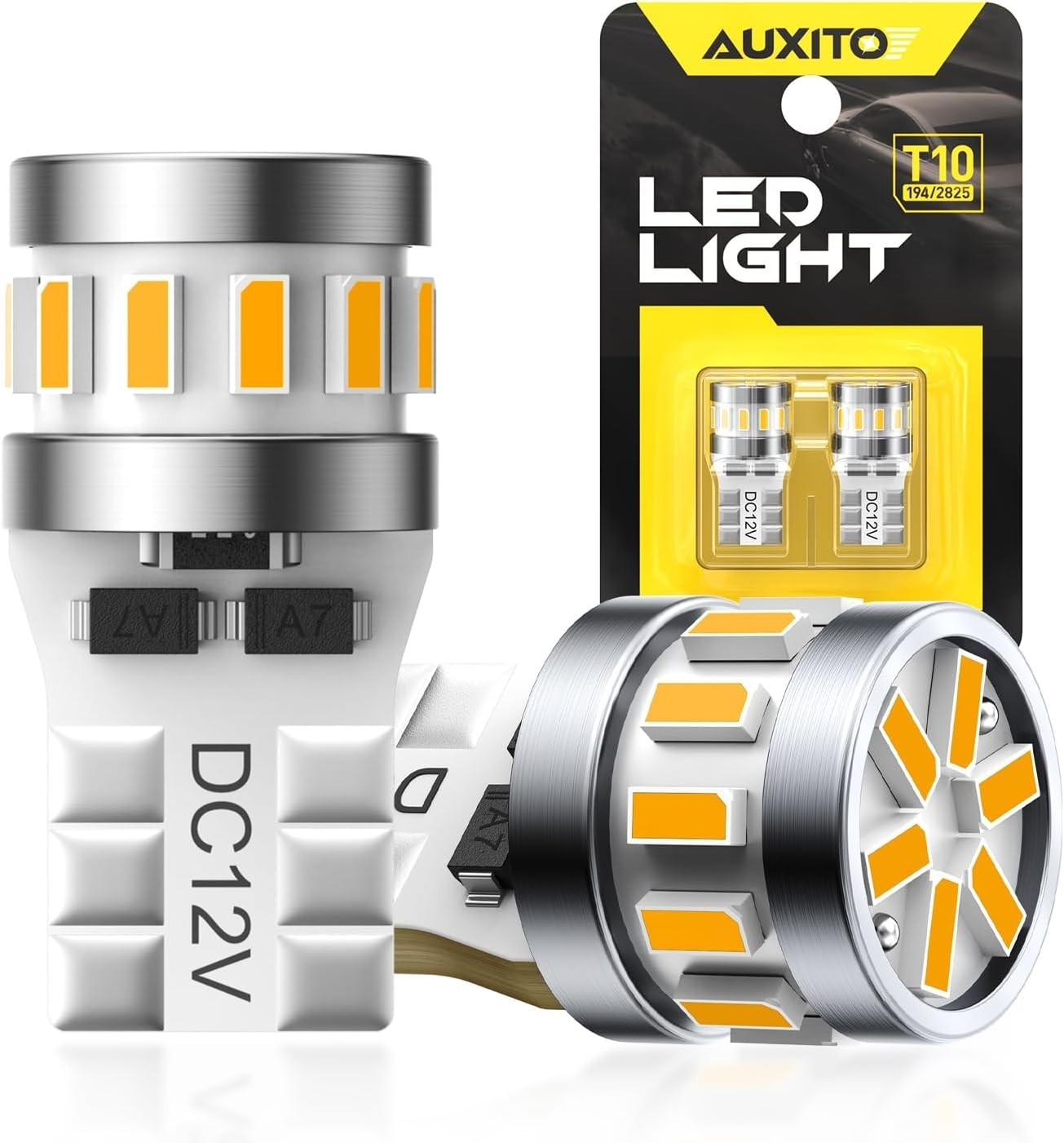 Compatible 194 LED Bulb Pack: 50,000 Hours Lifespan Amber Yellow Light for Cars