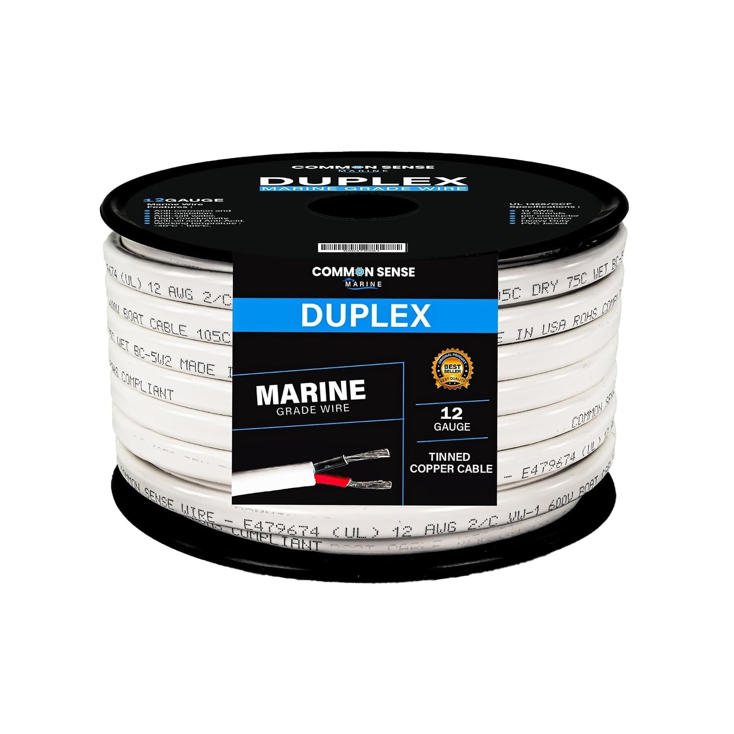 12 Gauge Marine Wire 16 ft Duplex Flat Tinned Copper 12/2 AWG Marine Grade