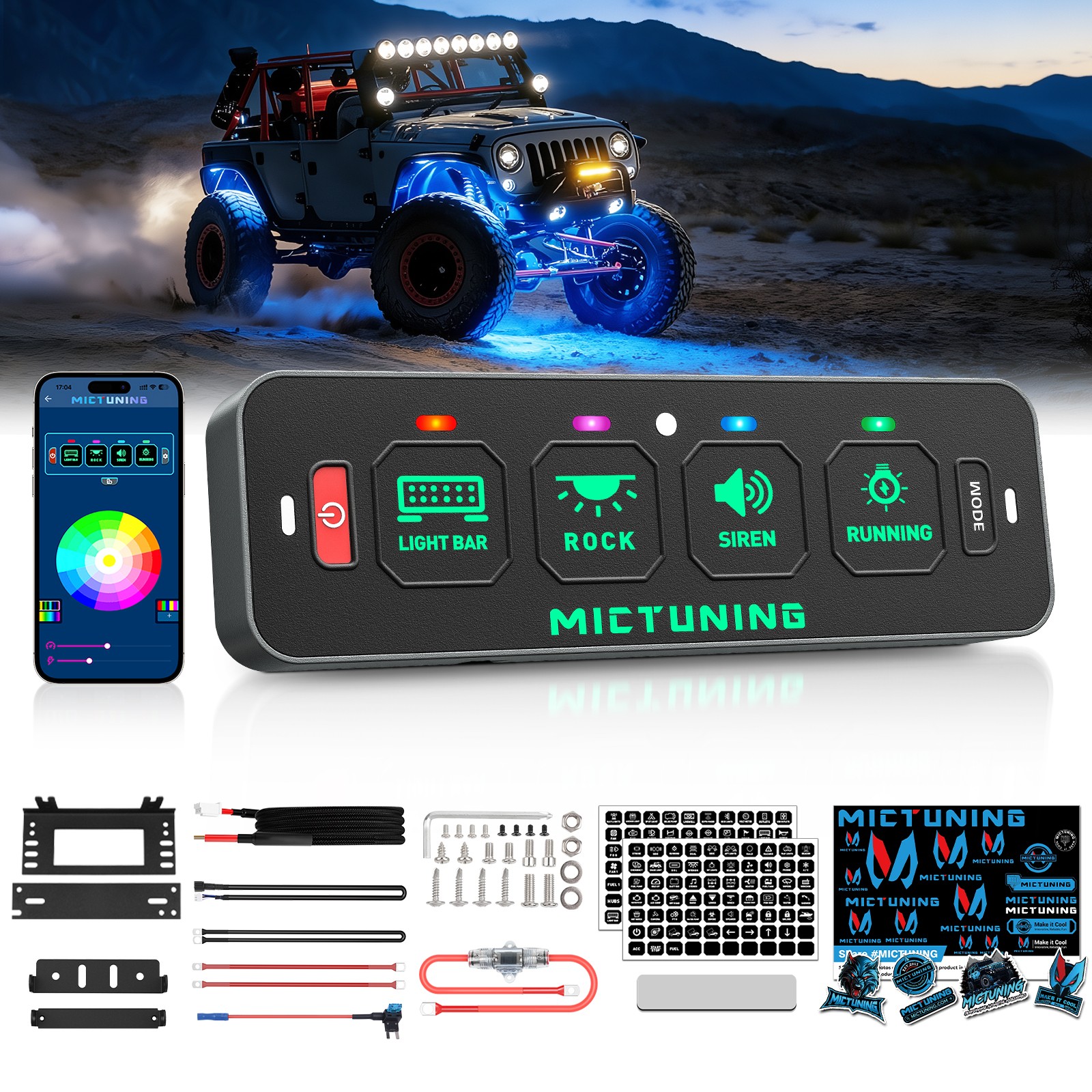 Wireless Slim 4 Gang Switch Panel w/App Control, 12V LED Circuit Relay System