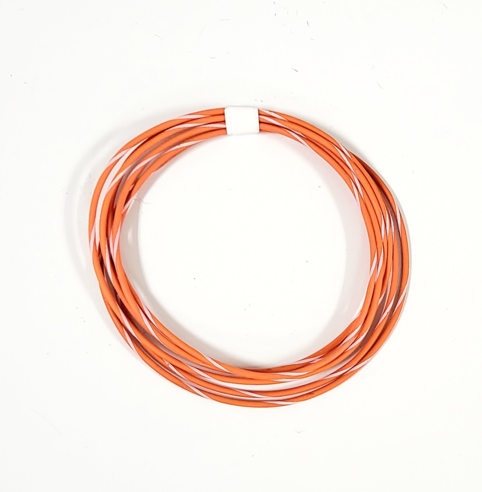 25 FEET AUTOMOTIVE WIRE 18 AWG HIGH TEMP TXL WIRE ORANGE WITH WHITE STRIPE