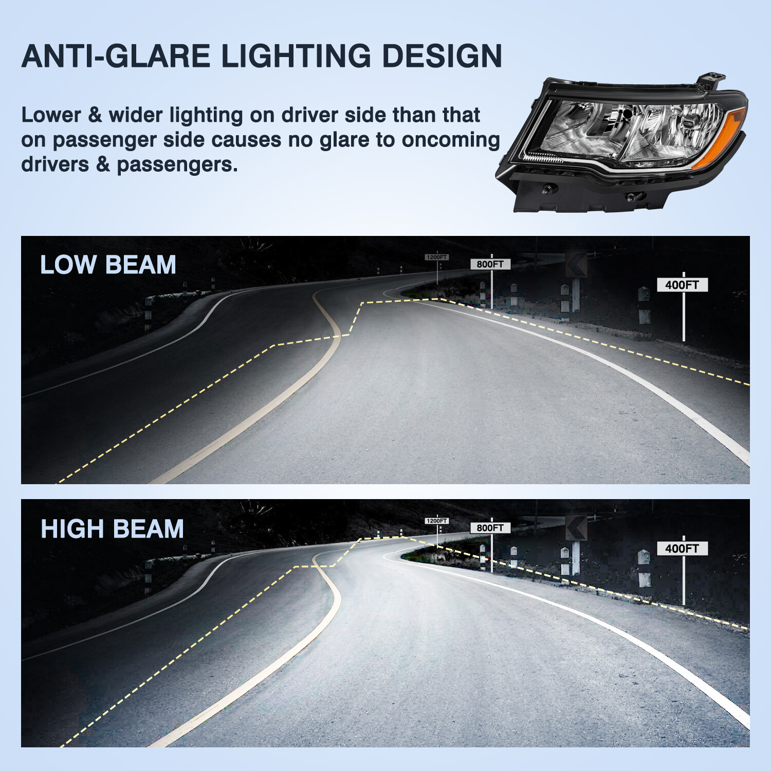 Halogen Headlight for 2017-2021 Jeep Compass OE Style Lamp Left Driver Side LH